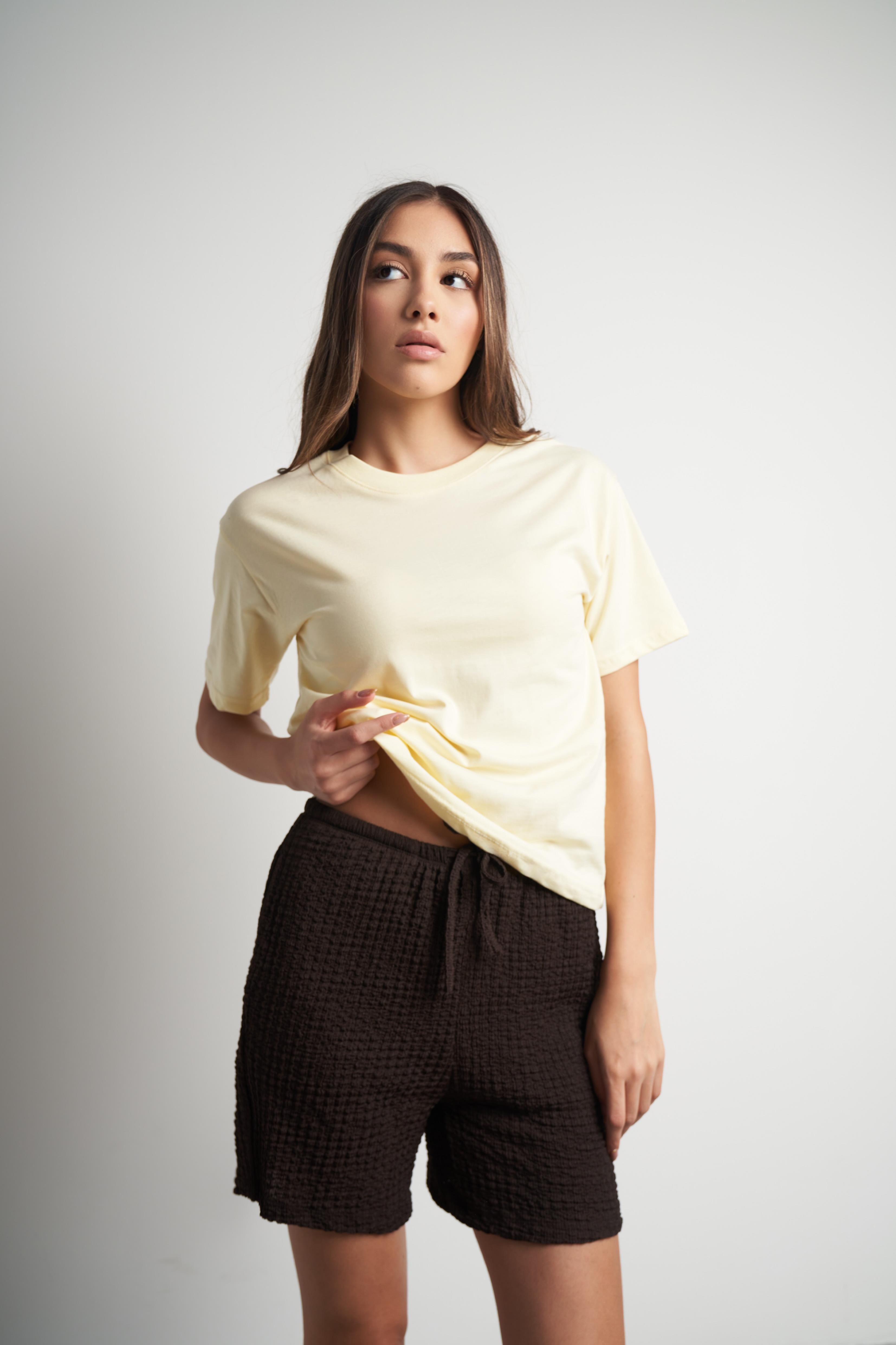 Bisiklet Yaka Basic T-shirt Sarı
