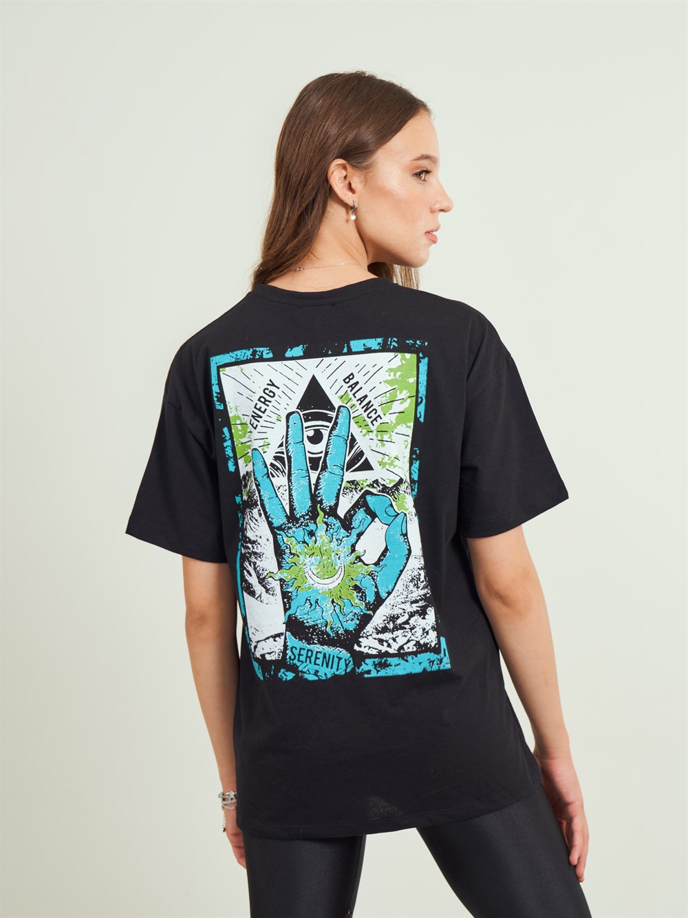 Bisiklet Yaka El Baskılı T-shirt