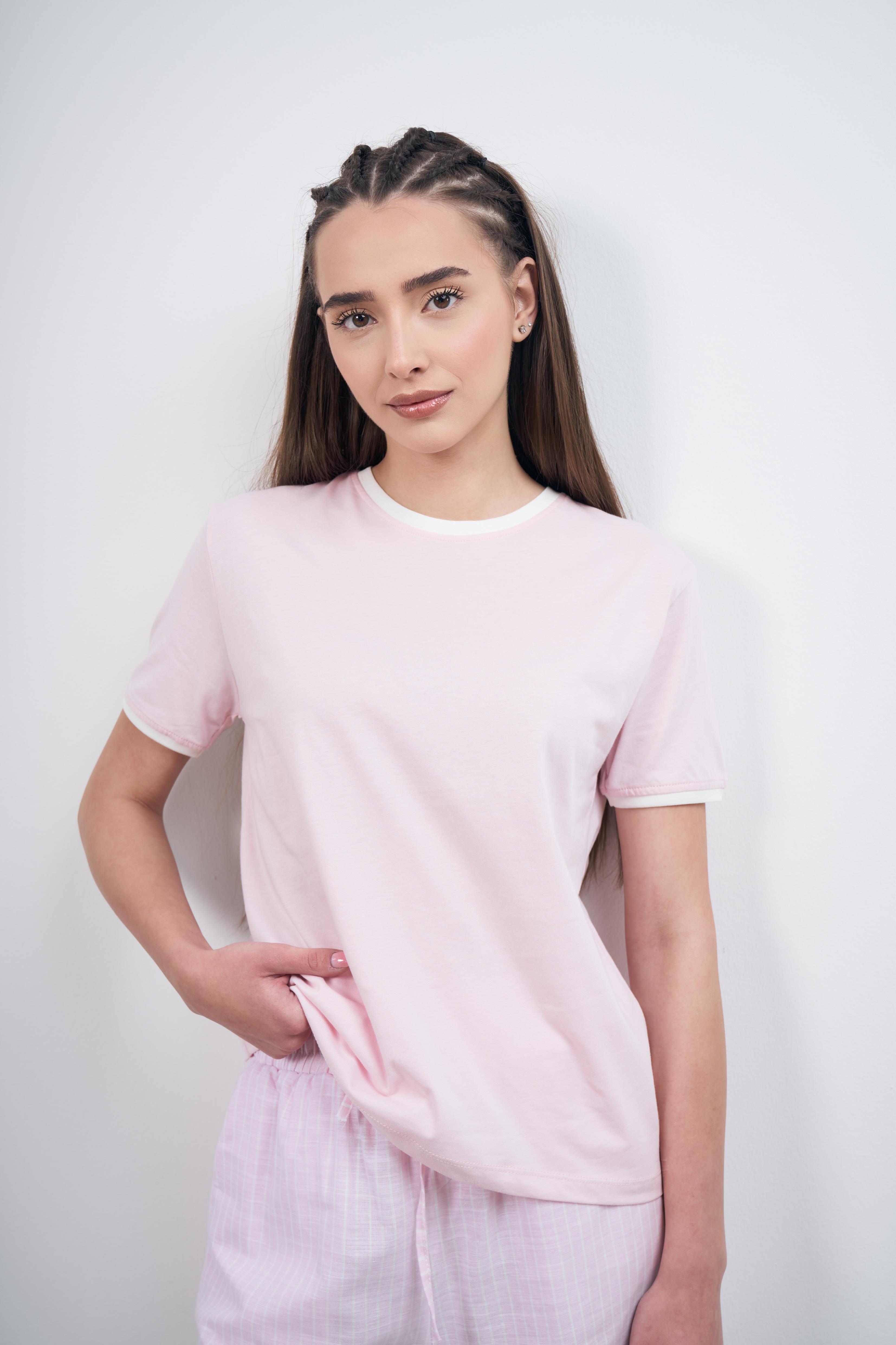 Bisiklet Yaka Kısa Kol T-Shirt Toz Pembe