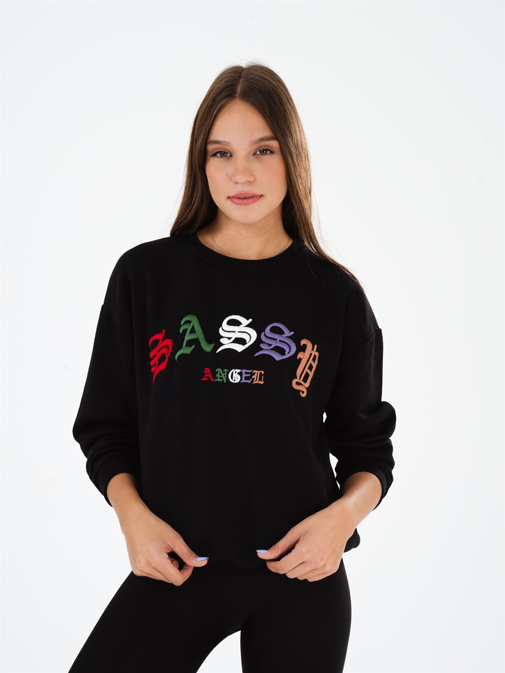 Bisiklet Yaka Sassy Yazı Baskılı Sweatshirt