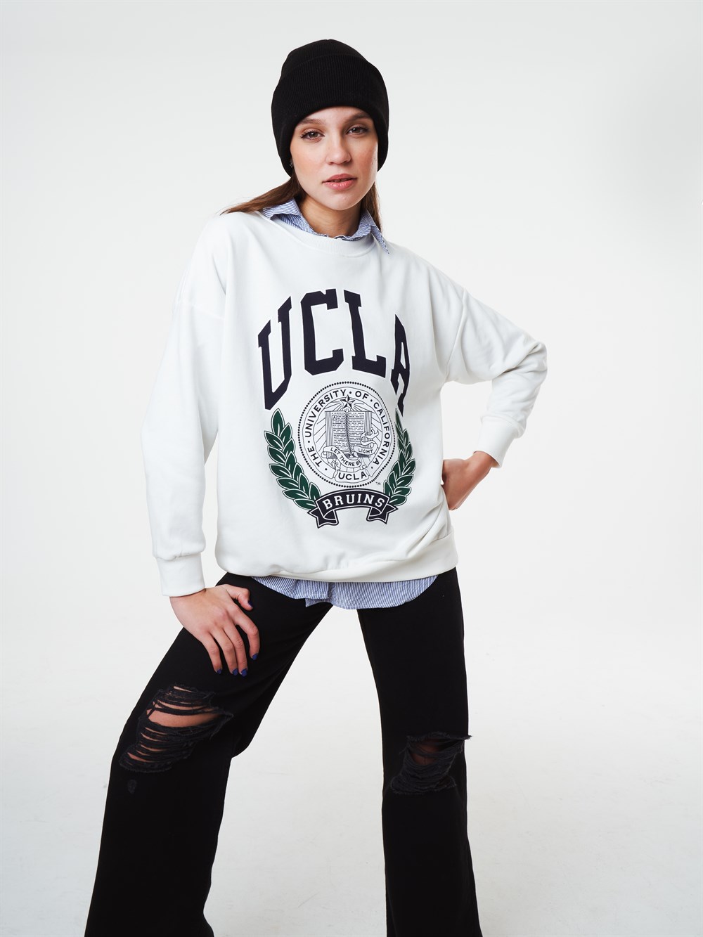 Bisiklet Yaka UCLA Yazı Baskılı Sweatshirt