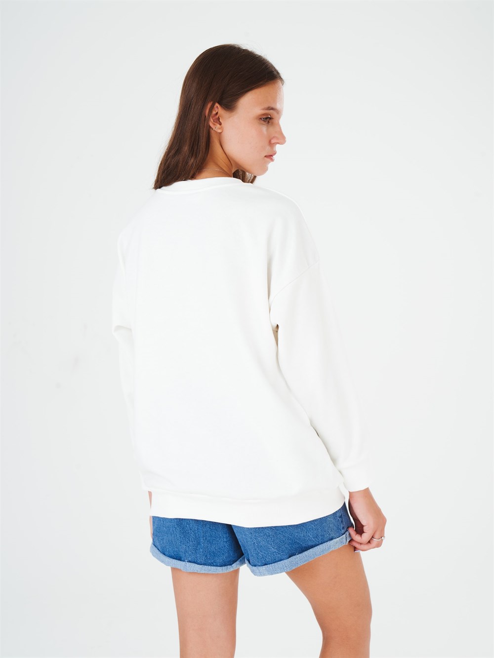 Bisiklet Yaka USA New York Yazı Baskılı Sweatshirt