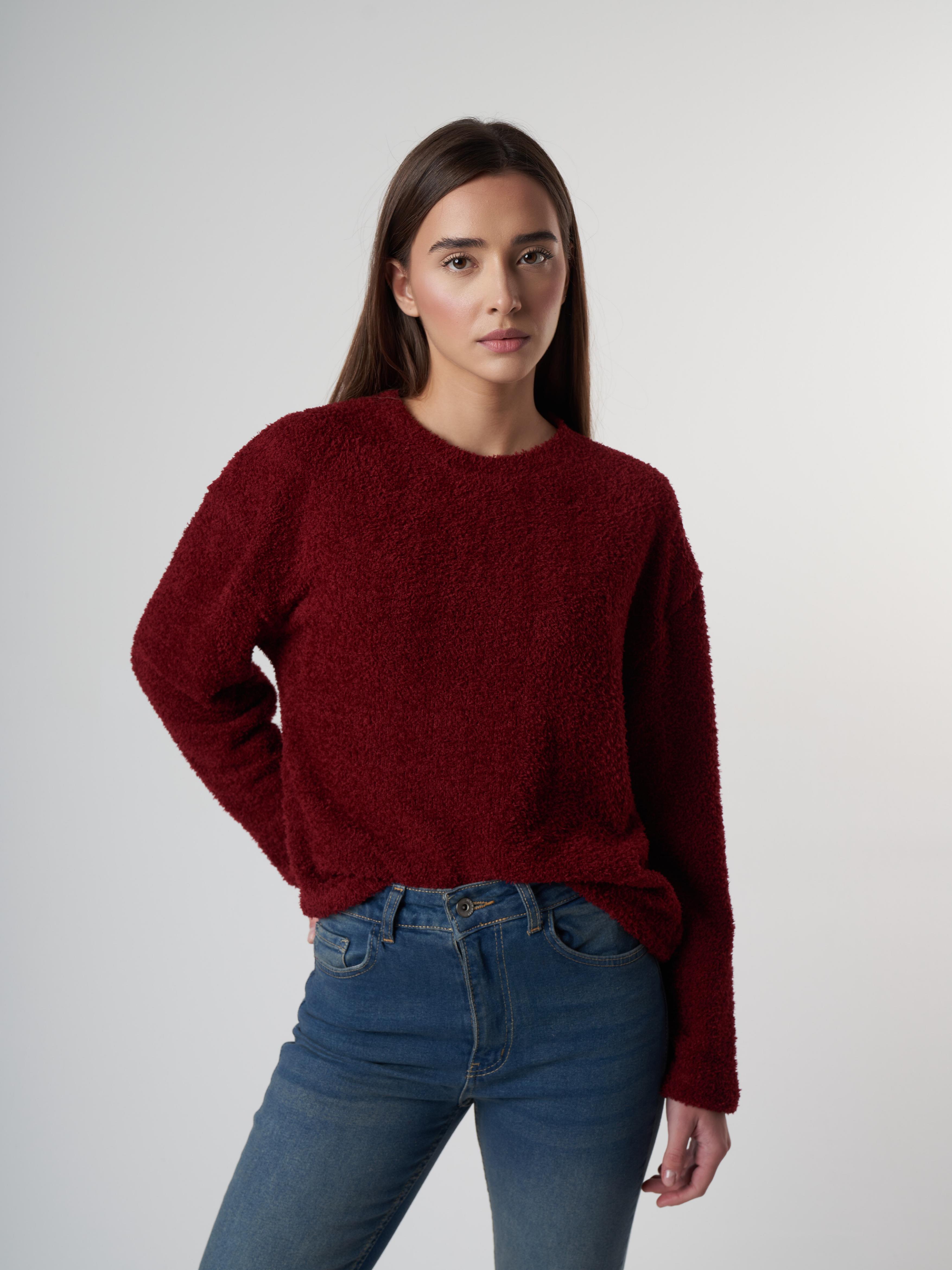Bisiklet Yaka Uzun Kol Bluz Bordo