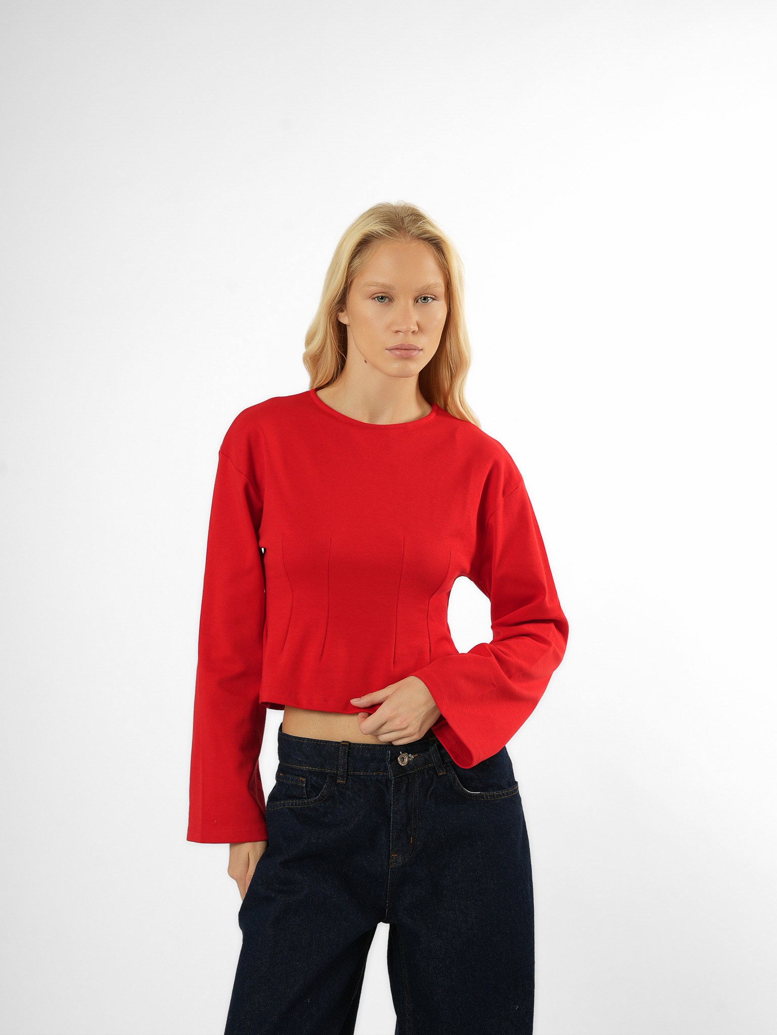 Biye Detaylı Crop Bluz Kırmızı