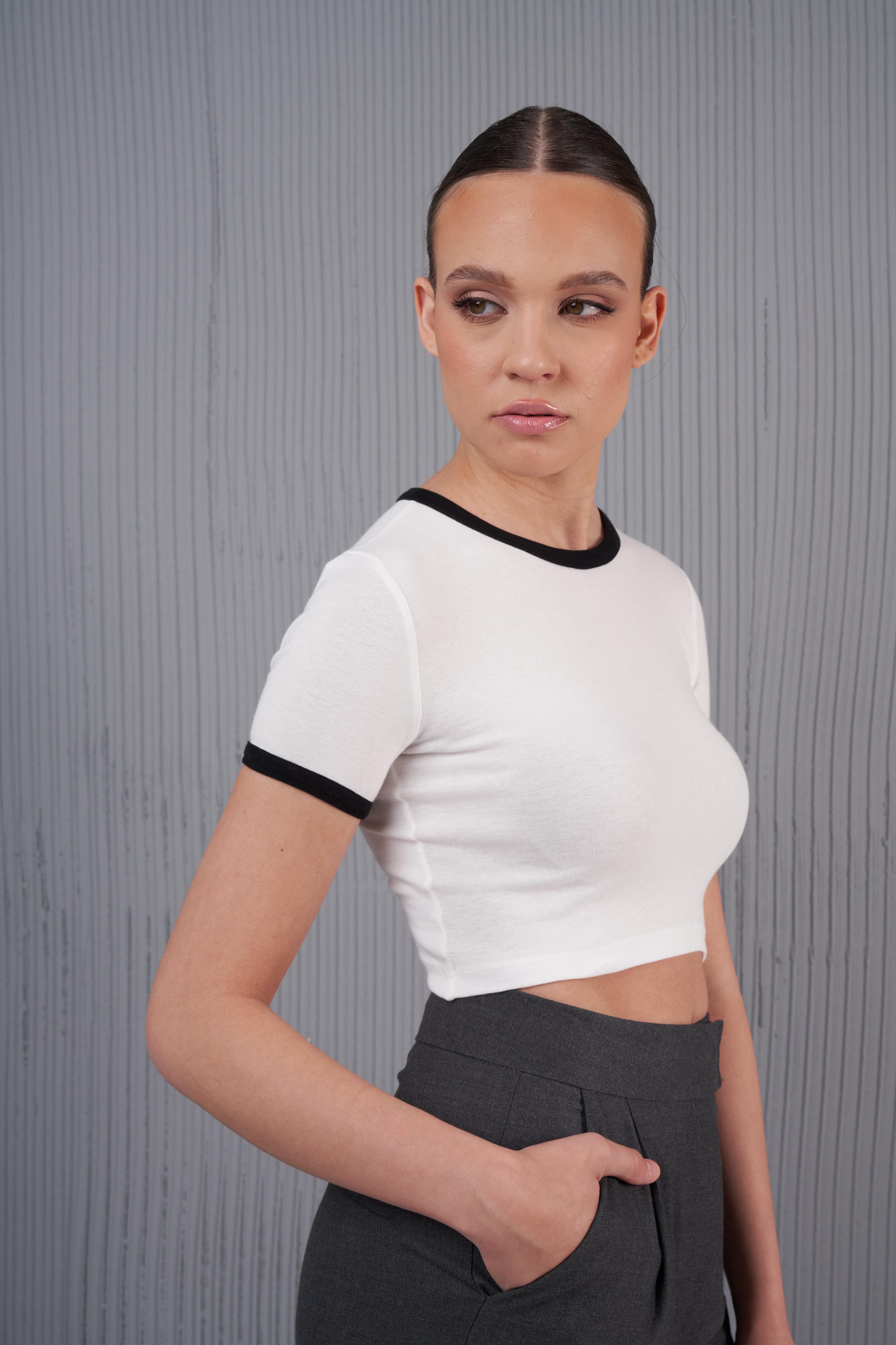Biye Detaylı Kısa T-shirt Ekru