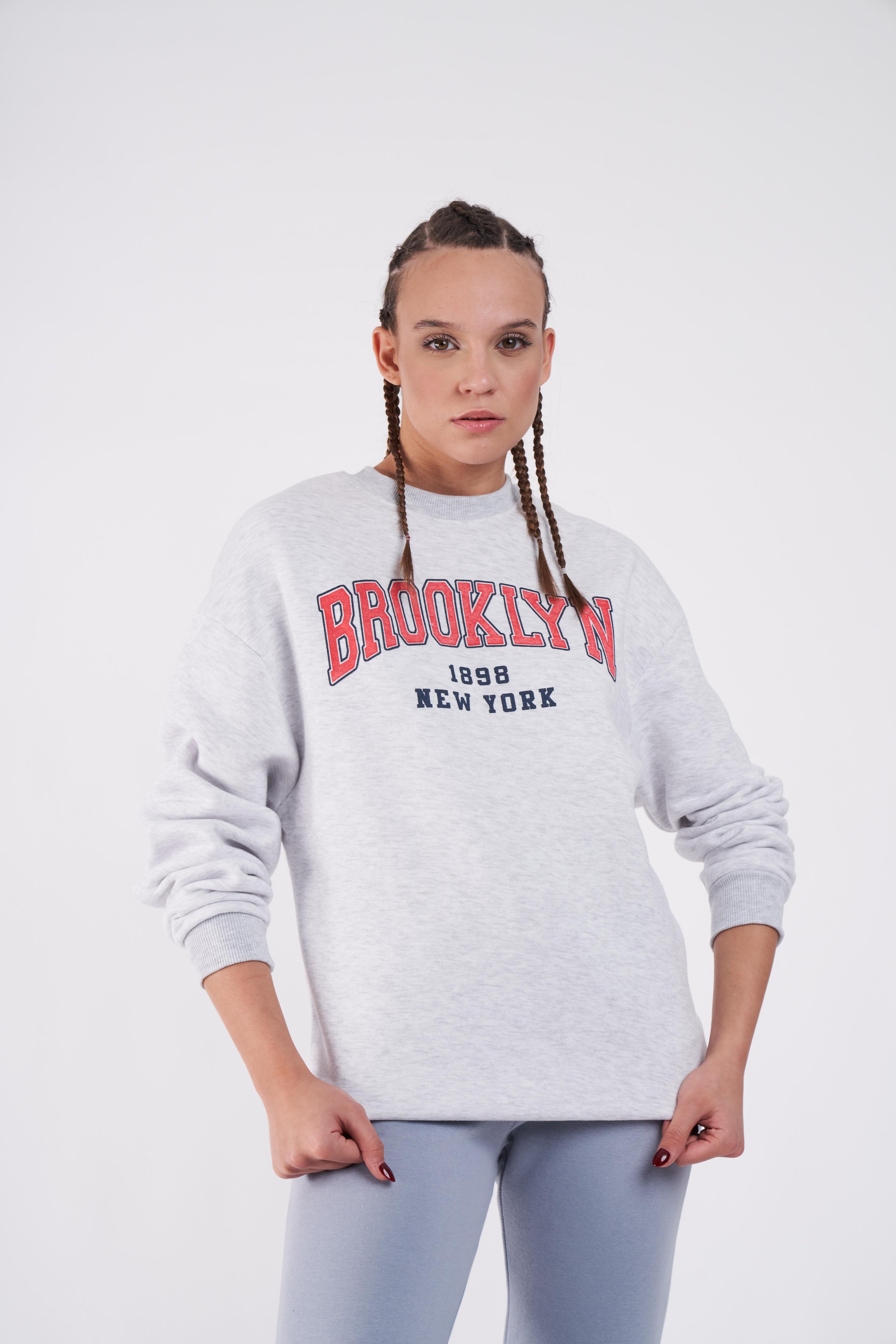 Brooklyn Baskılı Oversize Sweatshirt Karmelanj