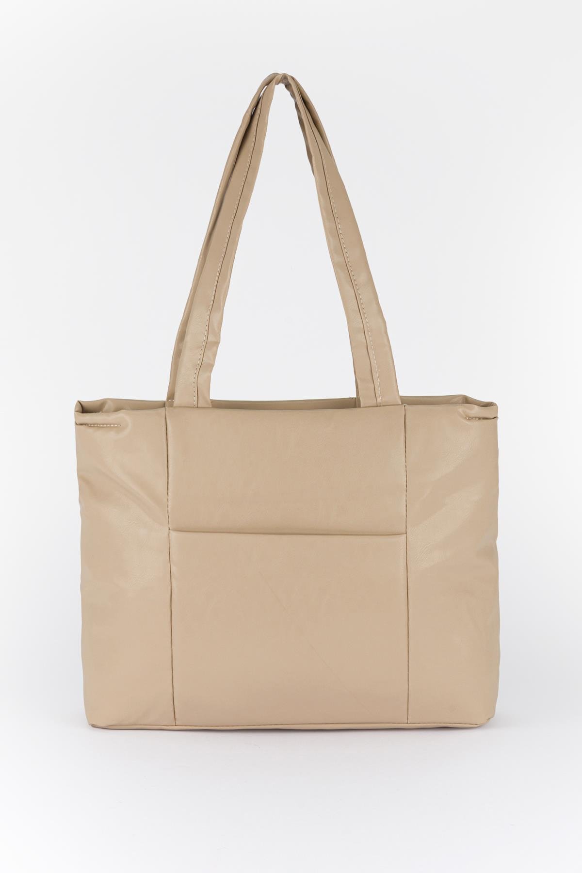 Büyük Soft Deri Omuz Çantası Vizon