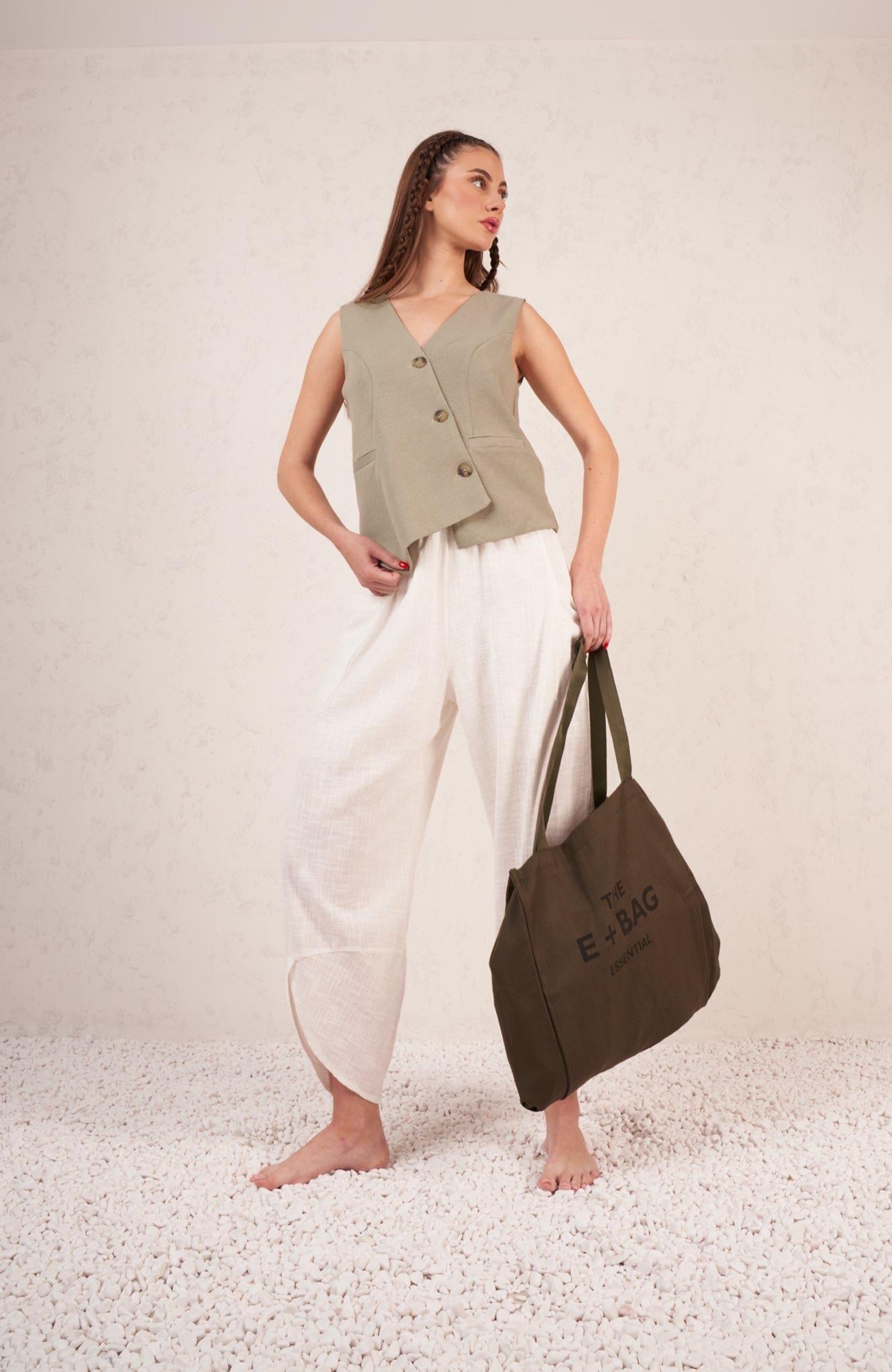 Cep Detaylı Şalvar Model Pantolon Ekru