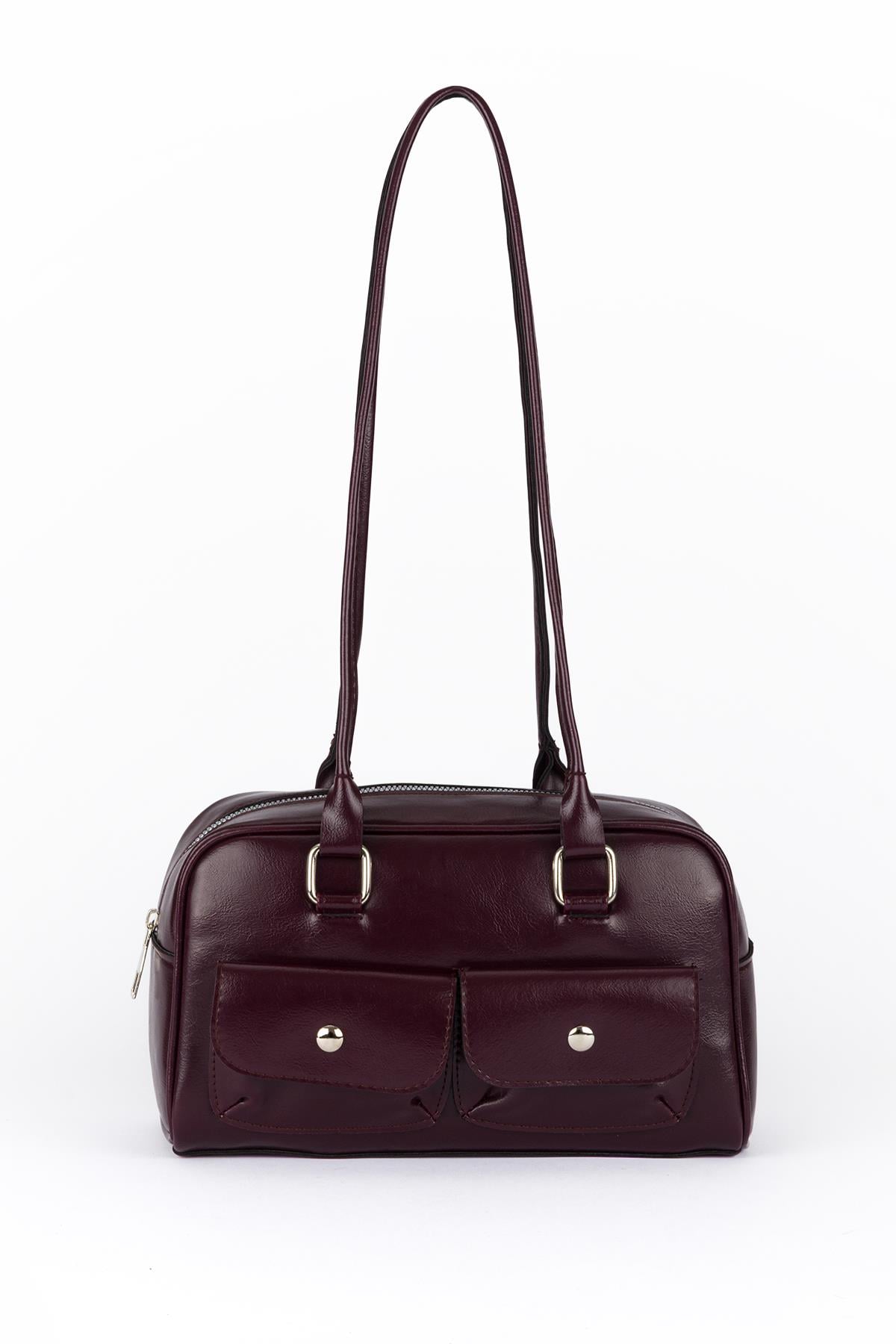 Çift Cepli Retro Baget Çanta P.Mor