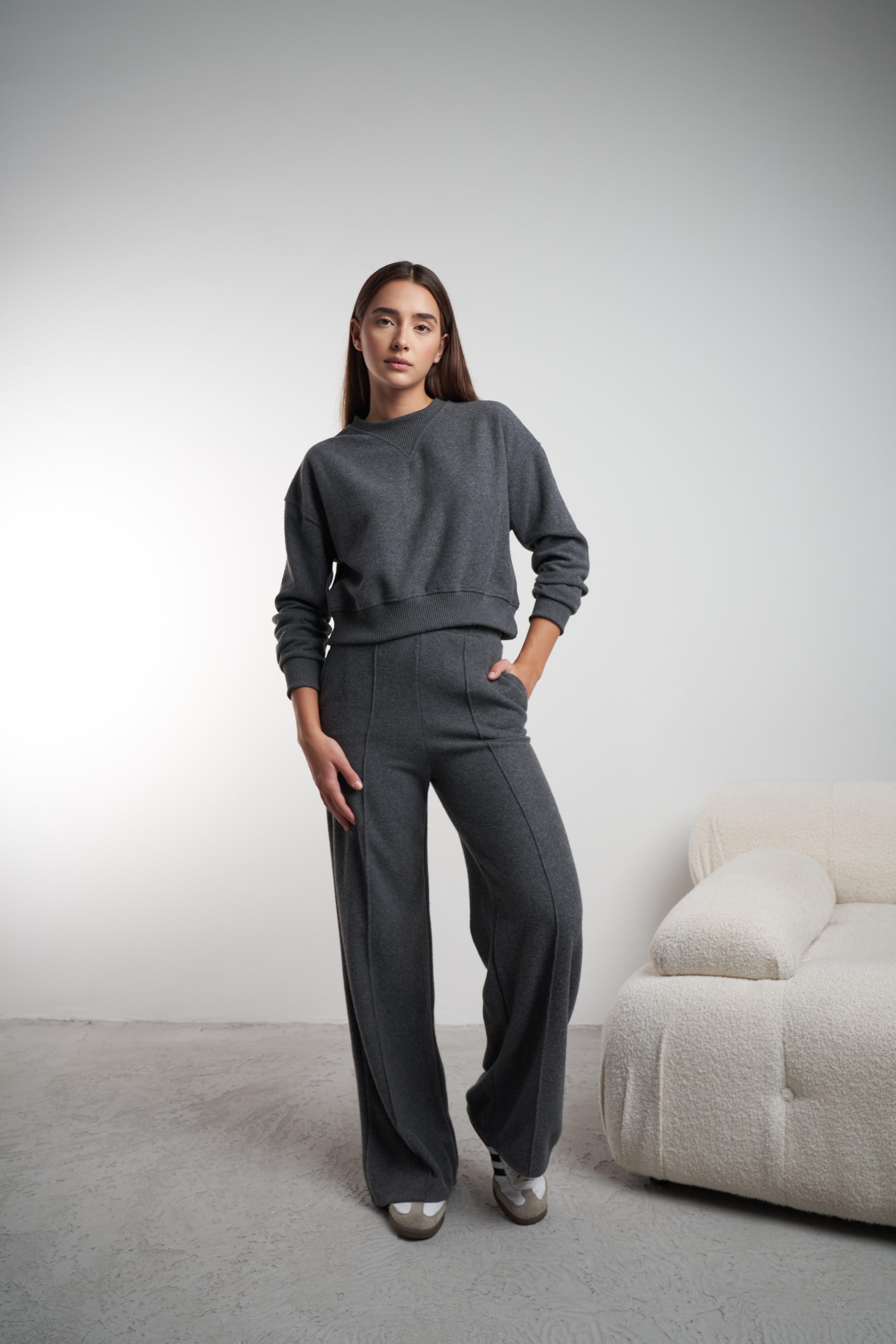 Çimalı Triko Bol Paça Pantolon Antrasit