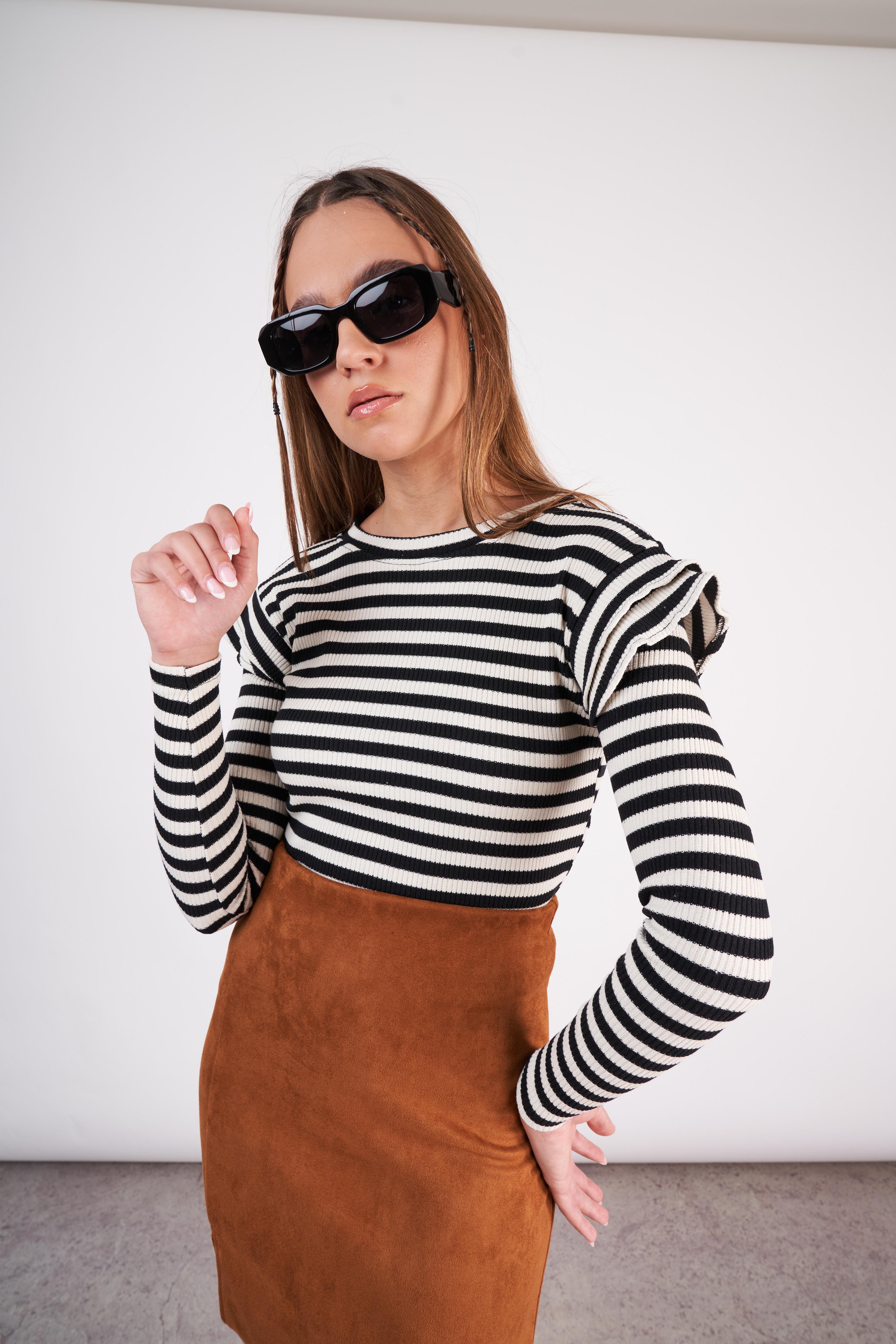 Çizgili Kaskorse Bluz