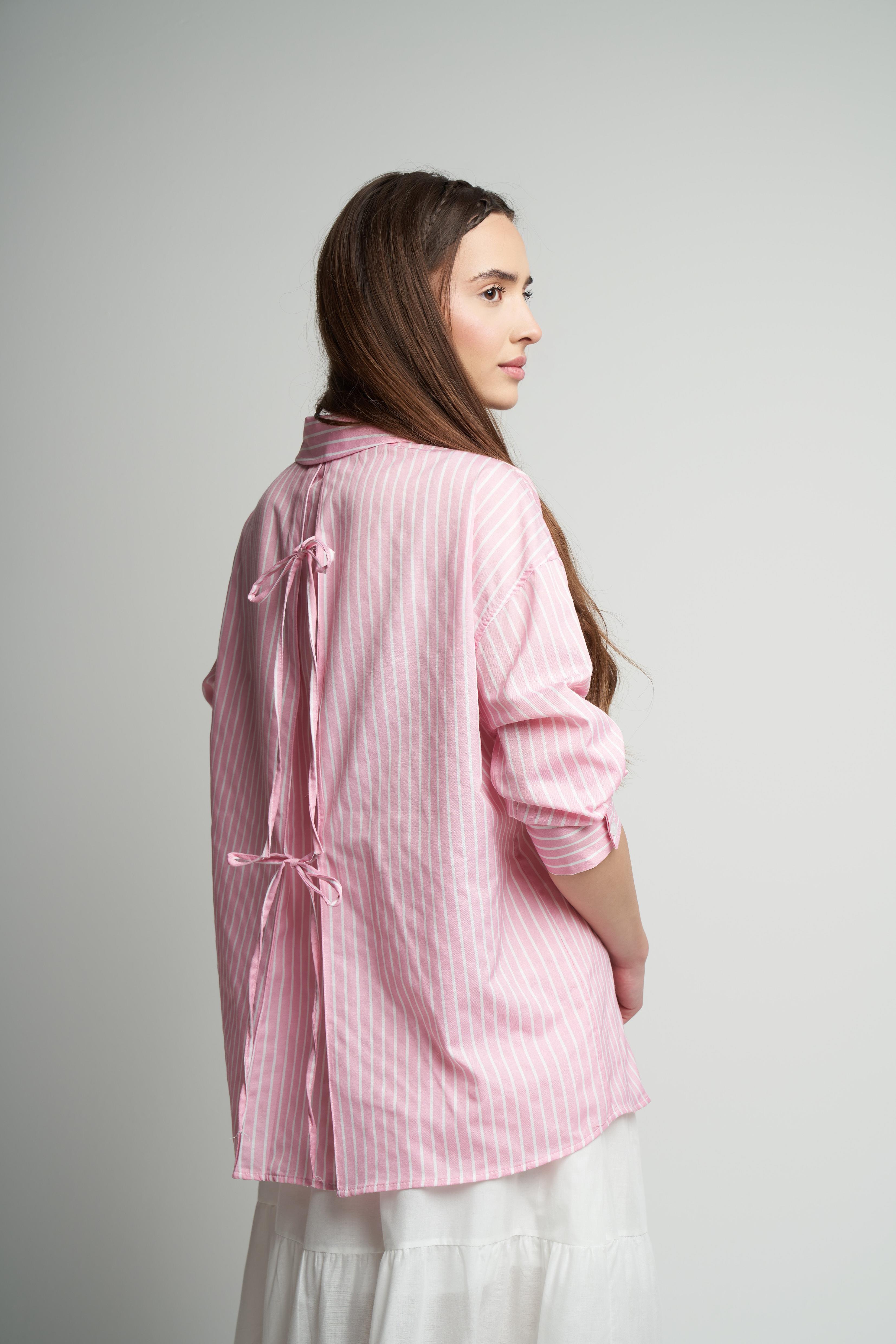 Çizgili Poplin Uzun Kol Gömlek T.Pembe-Beyaz
