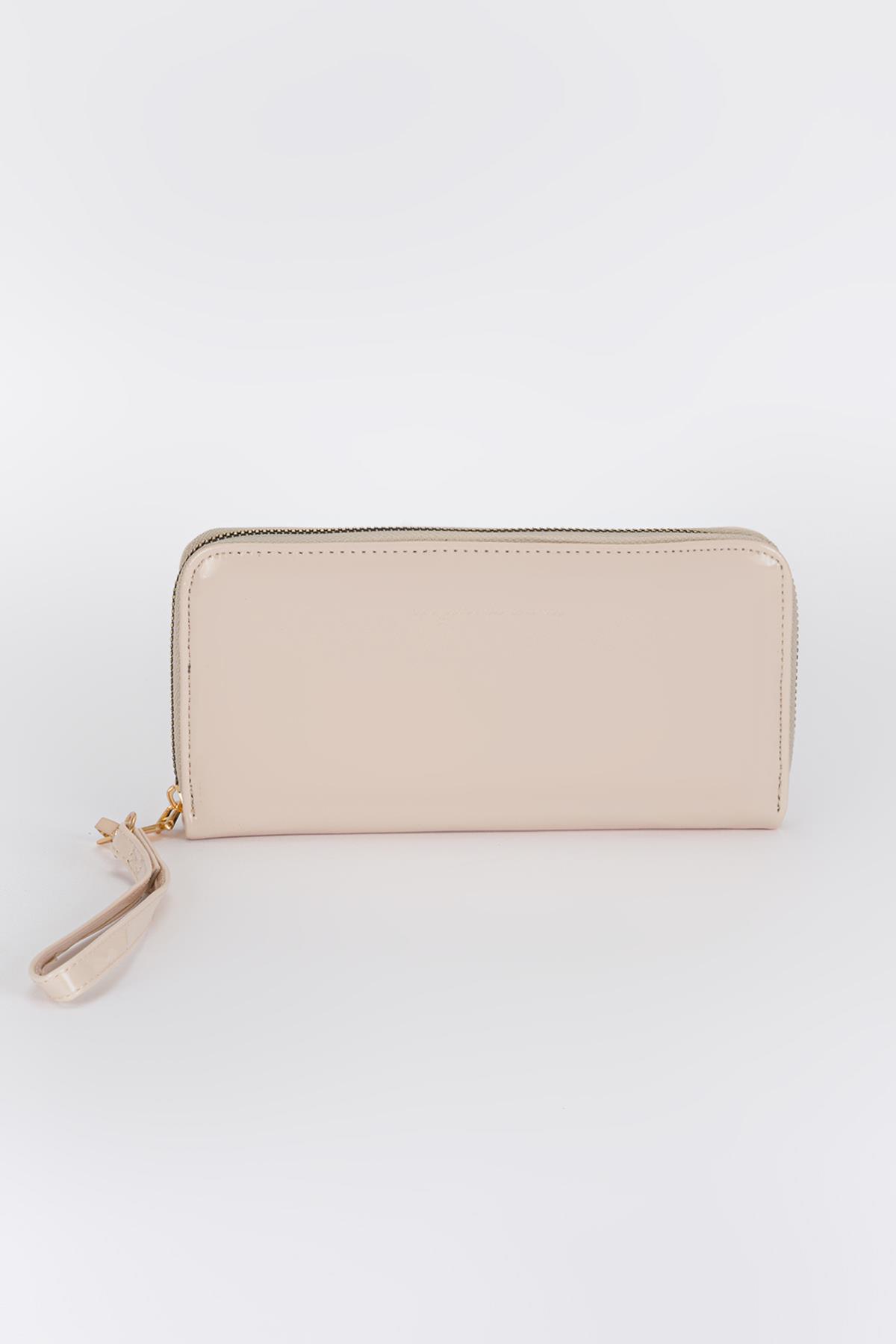 Clutch Mat Rugan Cüzdan Krem
