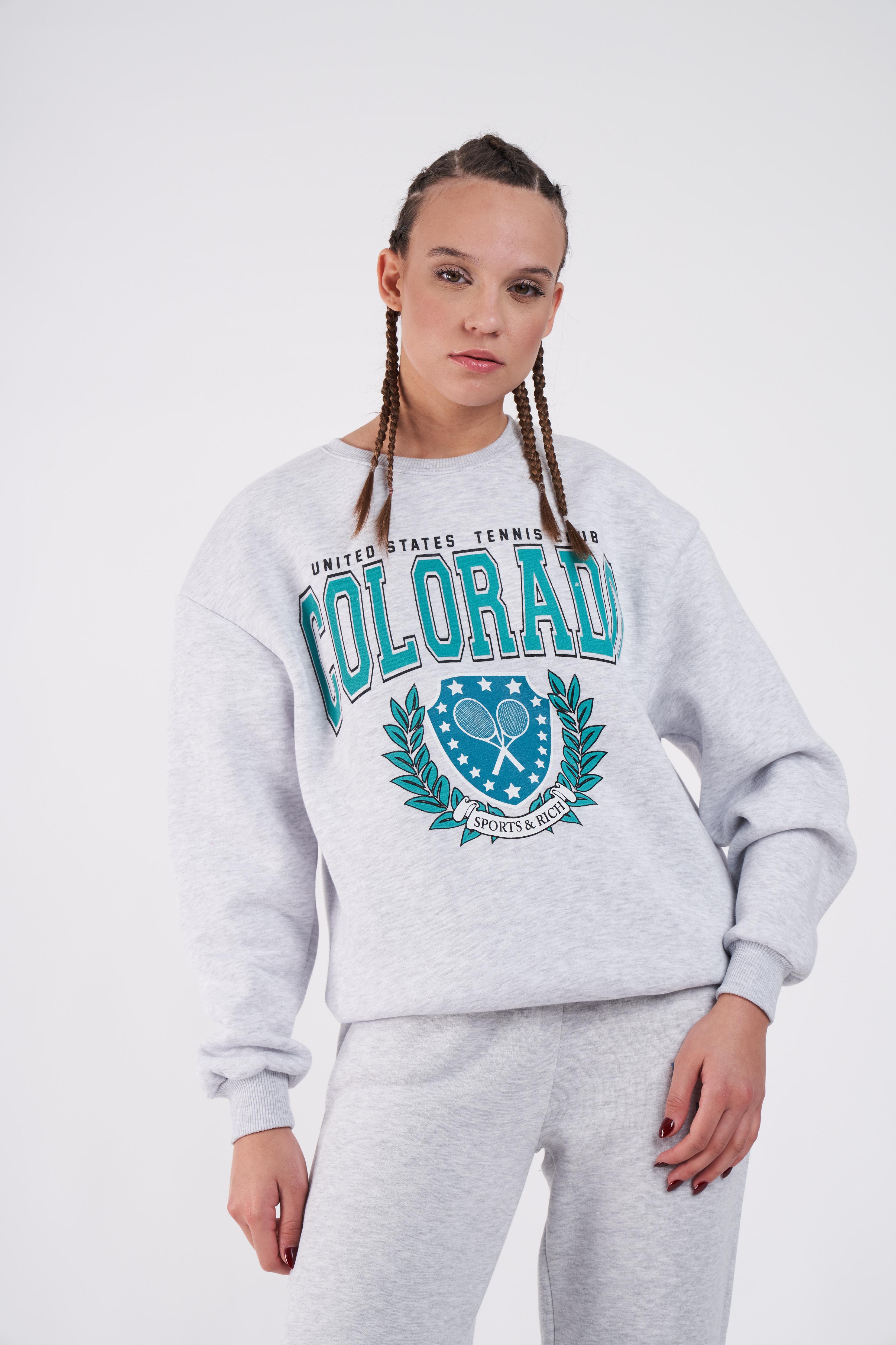 Colorado Baskılı Oversize Sweatshirt Karmelanj