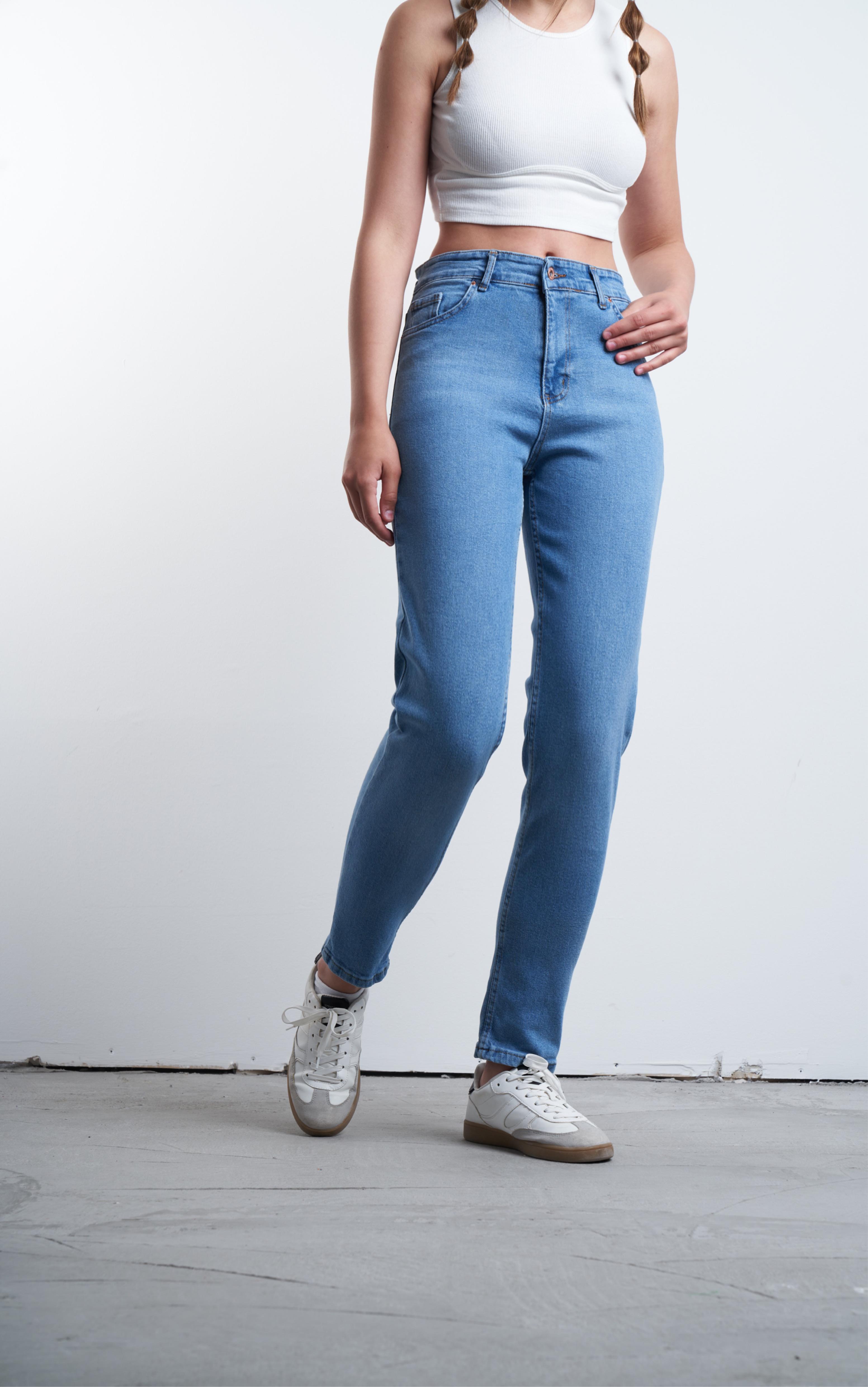 Dar Paça Mom Jean Pantolon Buz Mavi