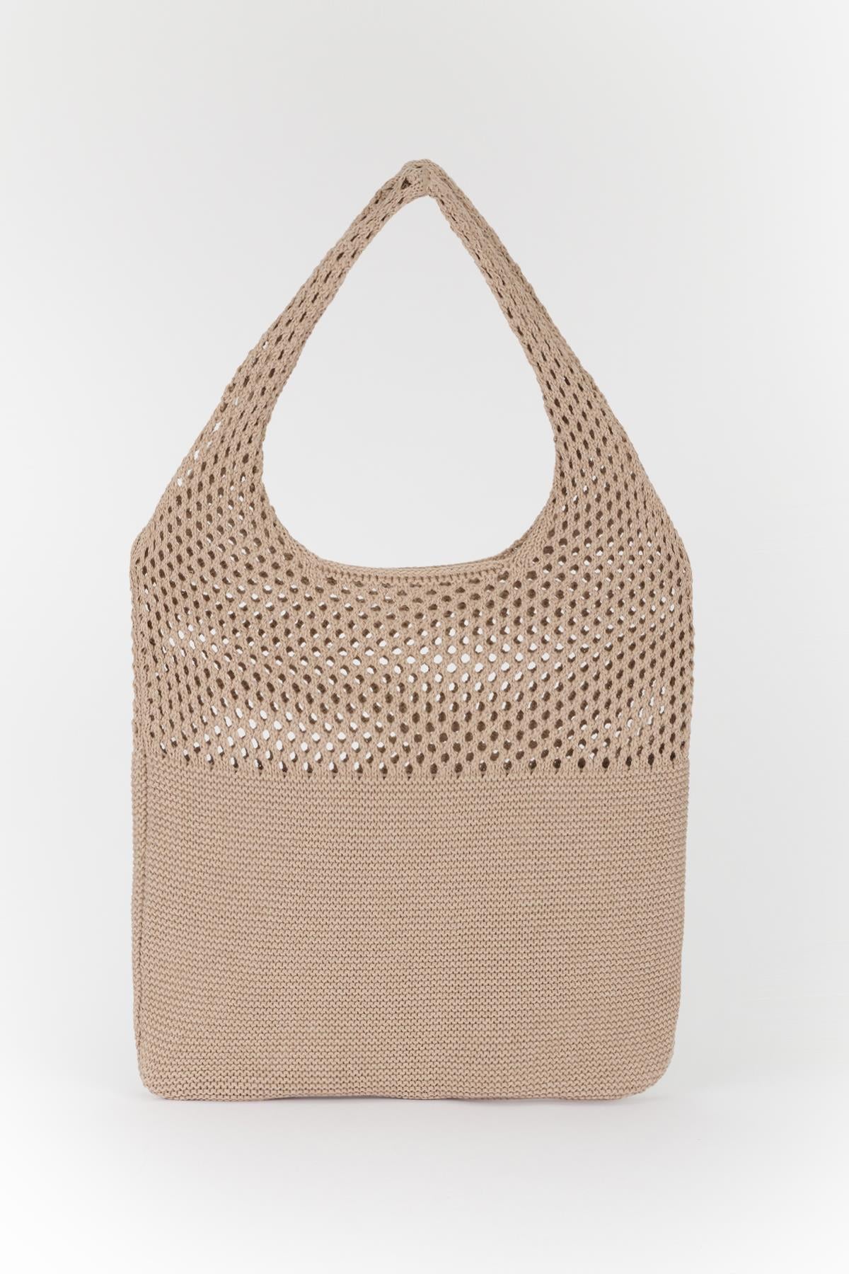 Delikli Basic Triko Çanta Vizon