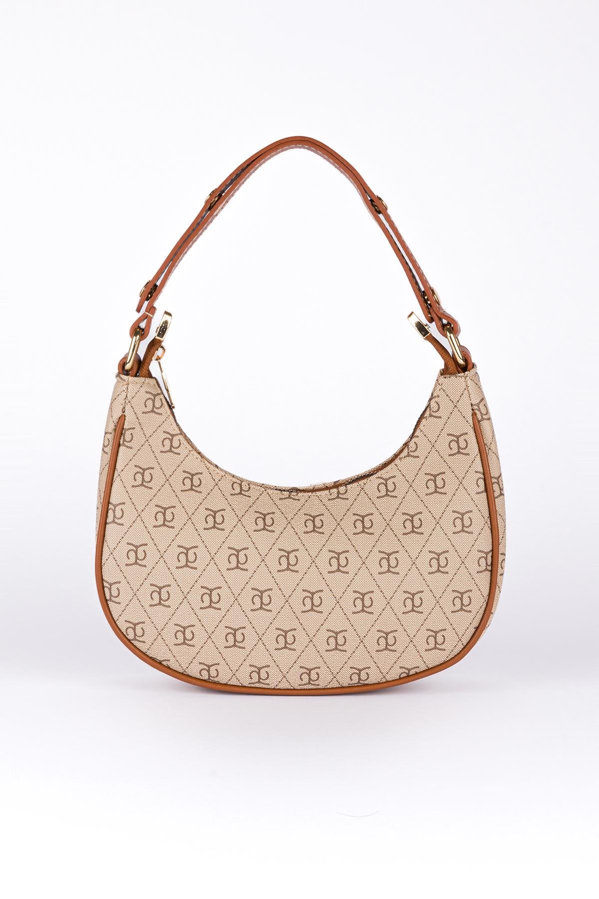 Desenli Baget Çanta Taba