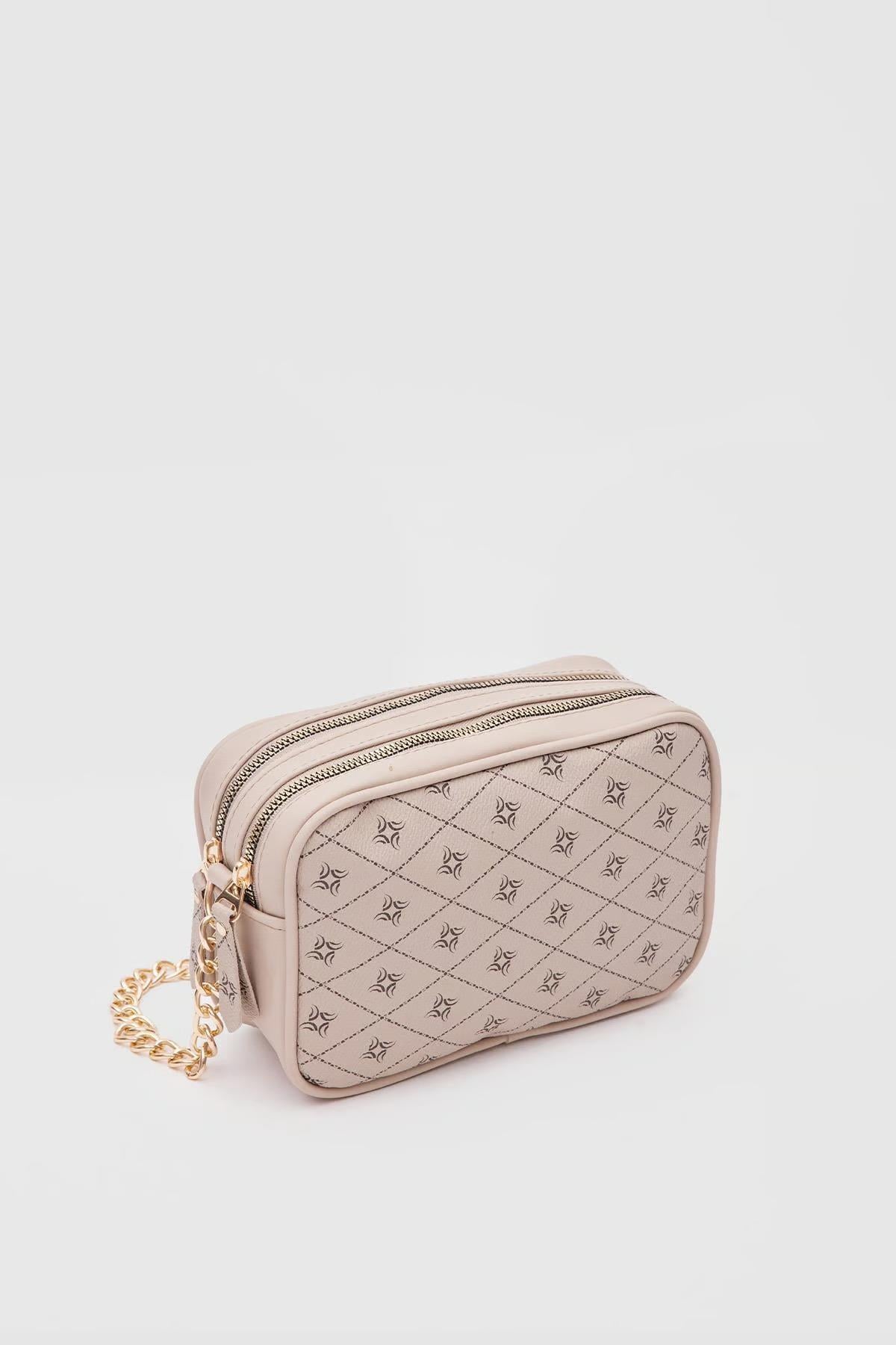 Desenli Çapraz Çanta Bej