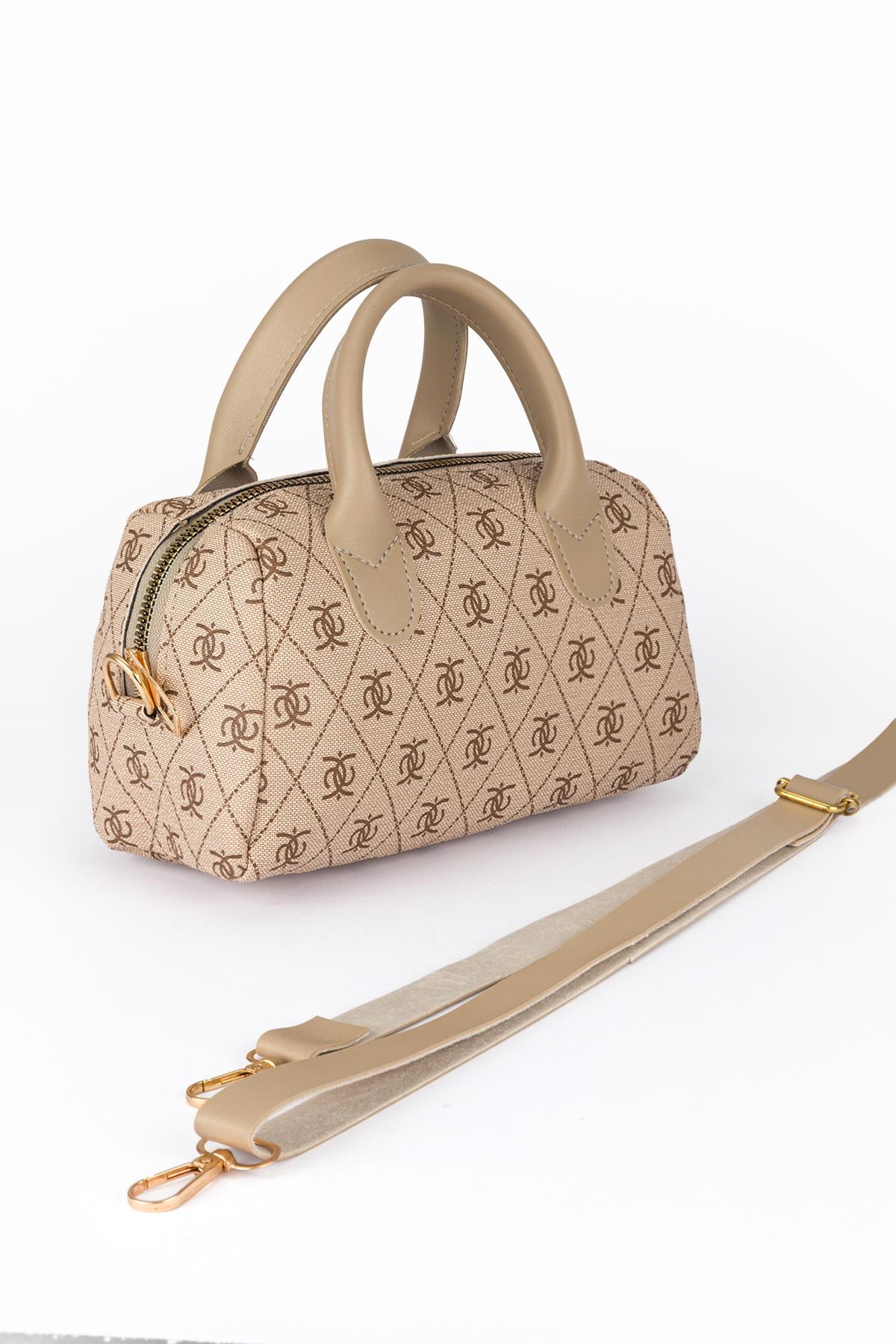 Desenli Minimal Cross Çanta Vizon