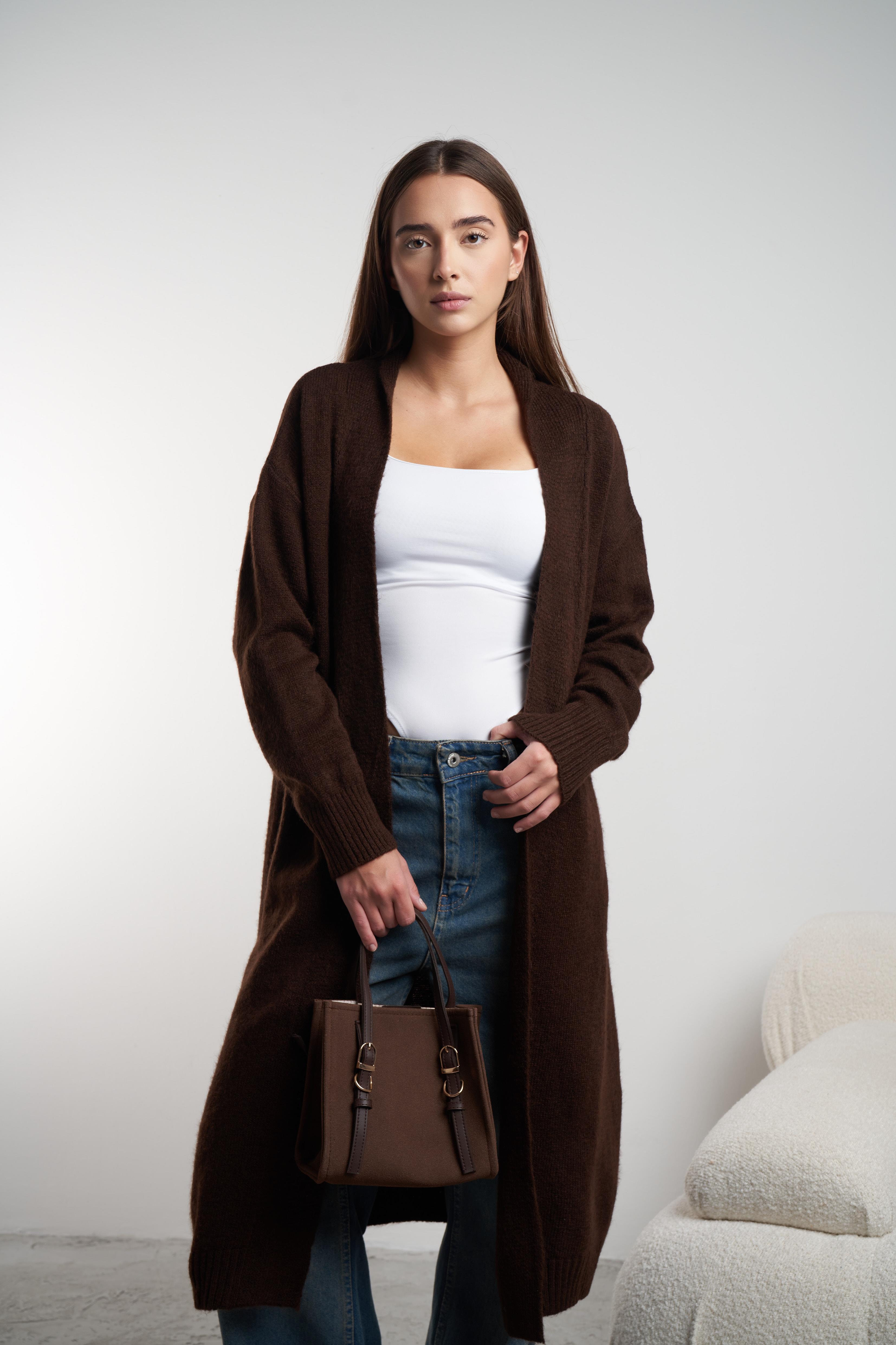 Dik Yaka Uzun Hırka Acı Kahve