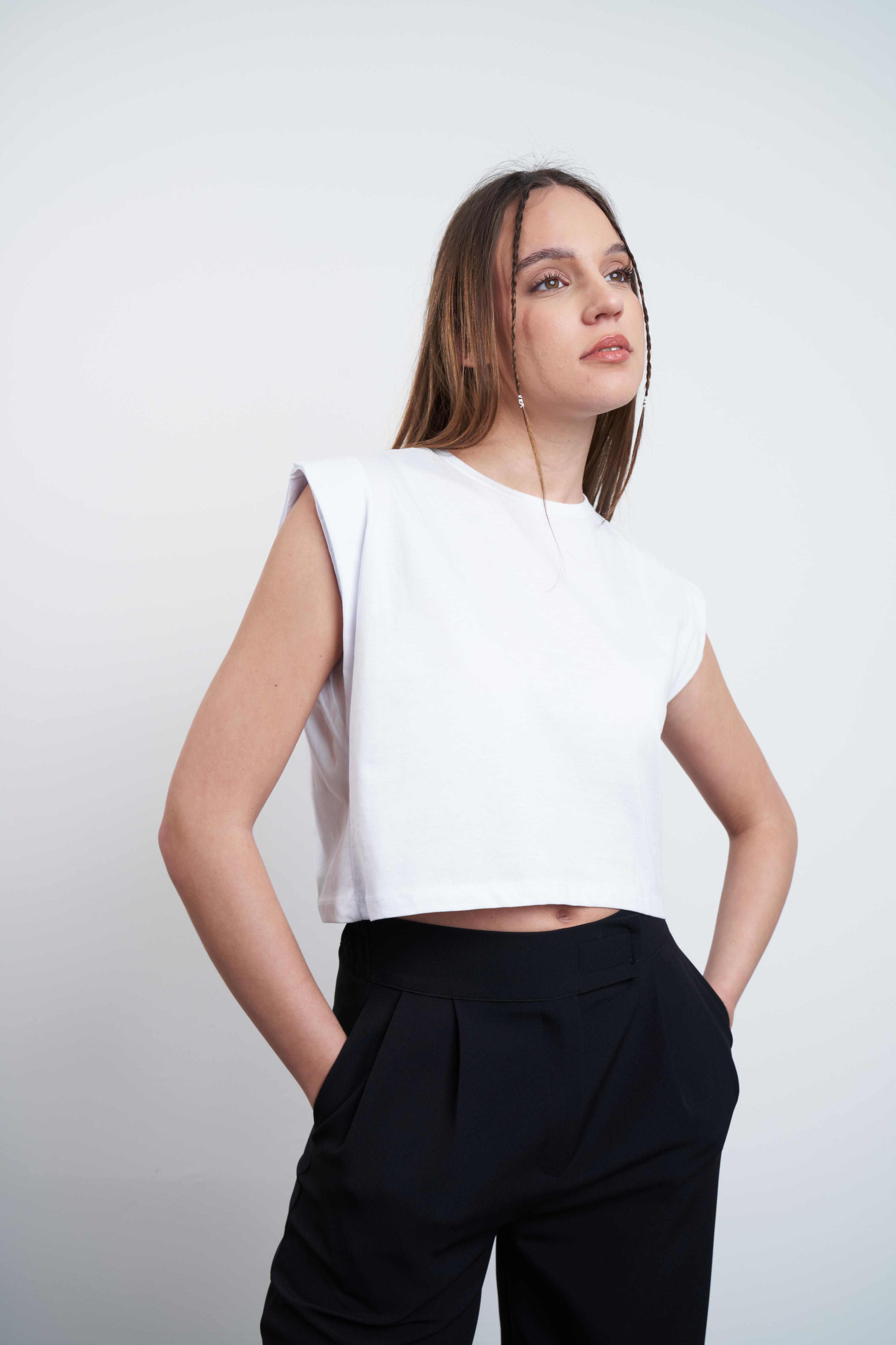 Duble Kol Kolsuz T-shirt Beyaz