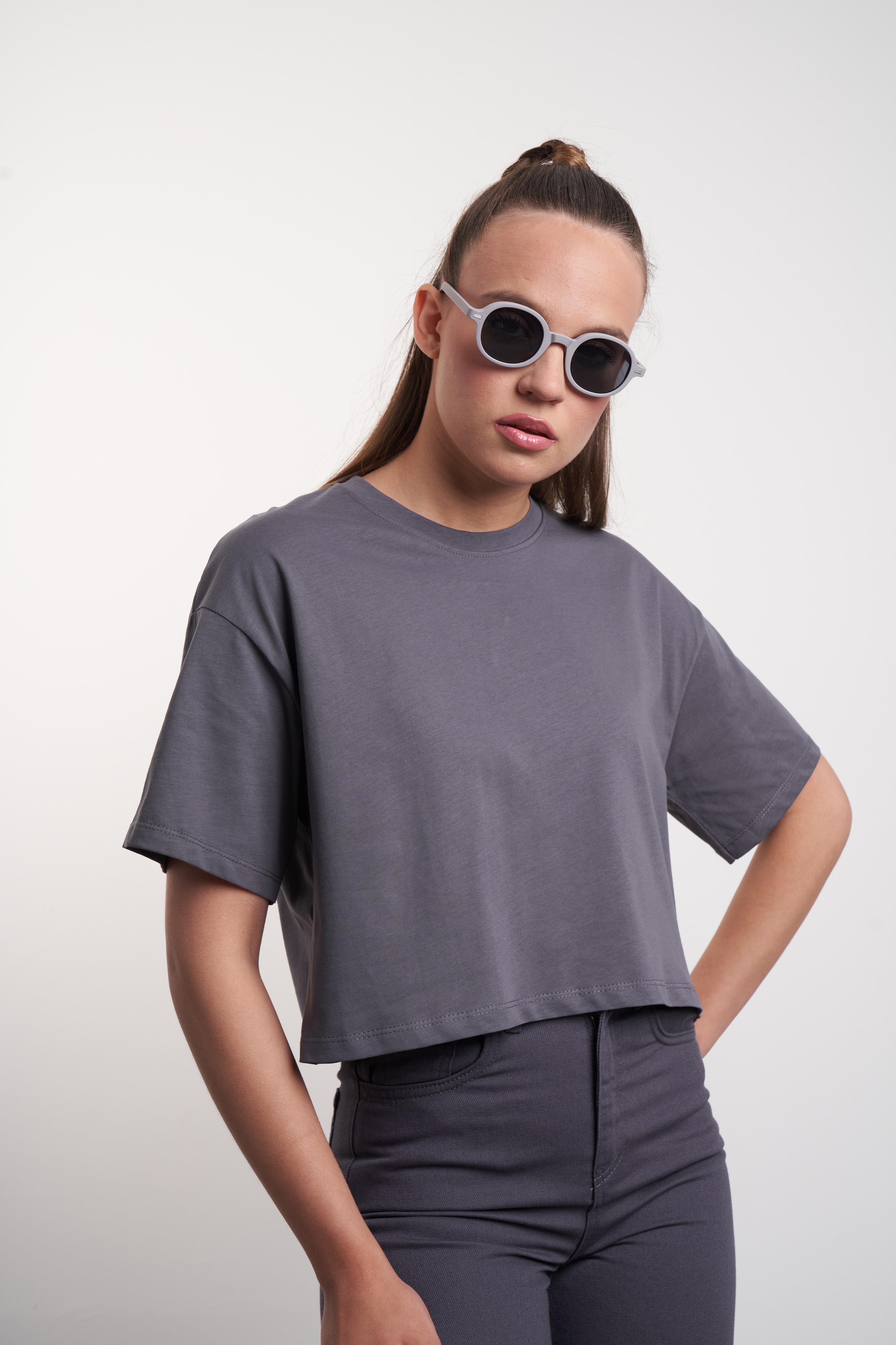 Düz Basic Kısa T-shirt Antrasit