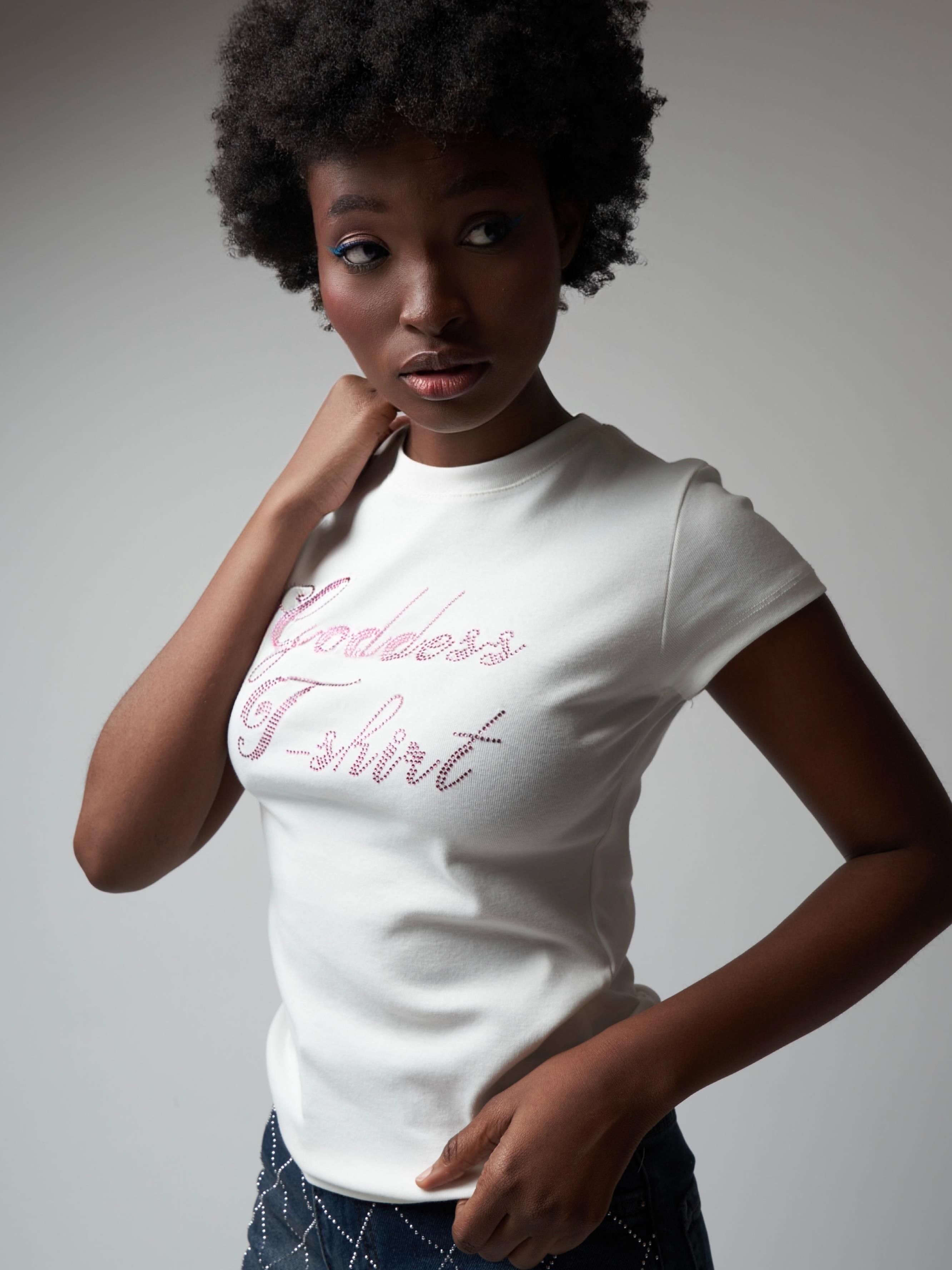 Goddes T-shirt Taş İşleme Kısa Kol Bluz Ekru