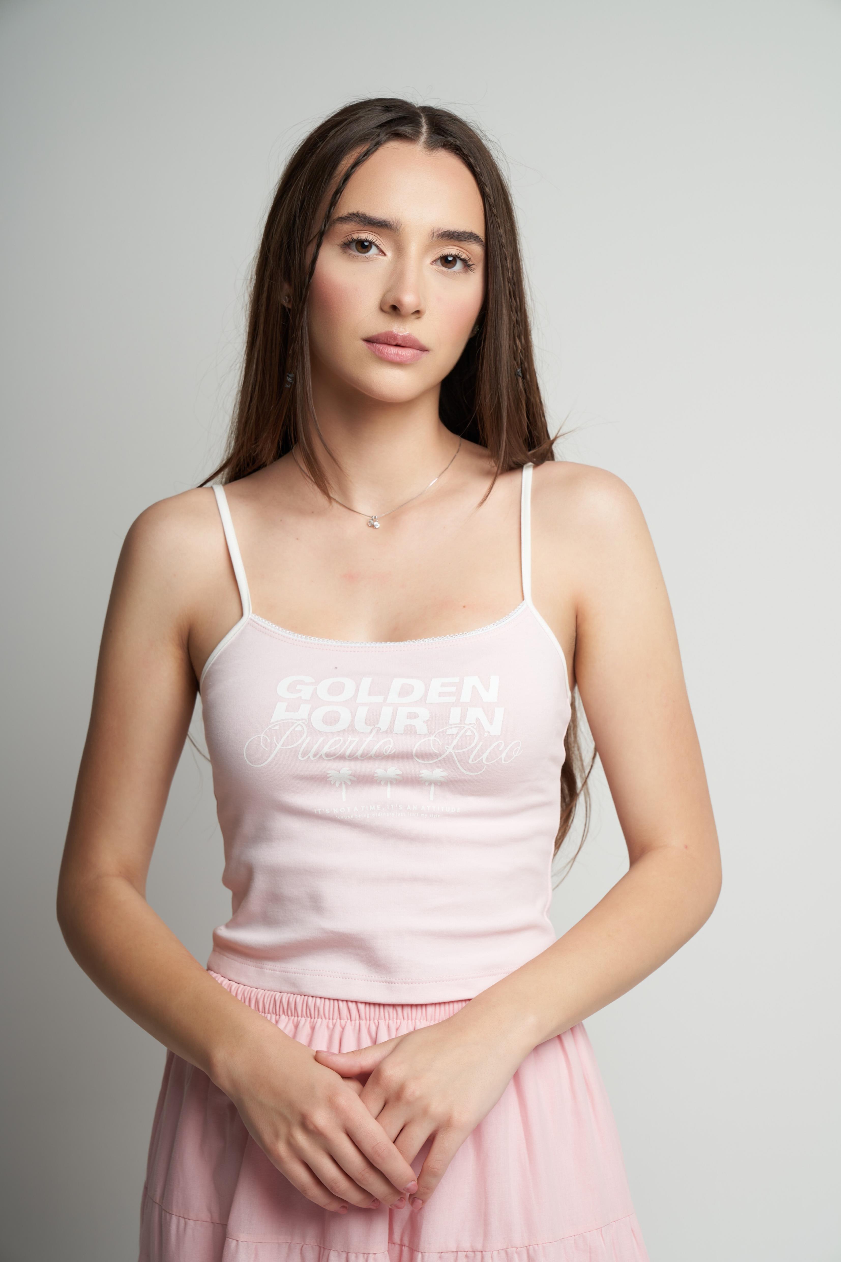 Golden Hour In Baskılı Bluz Toz Pembe