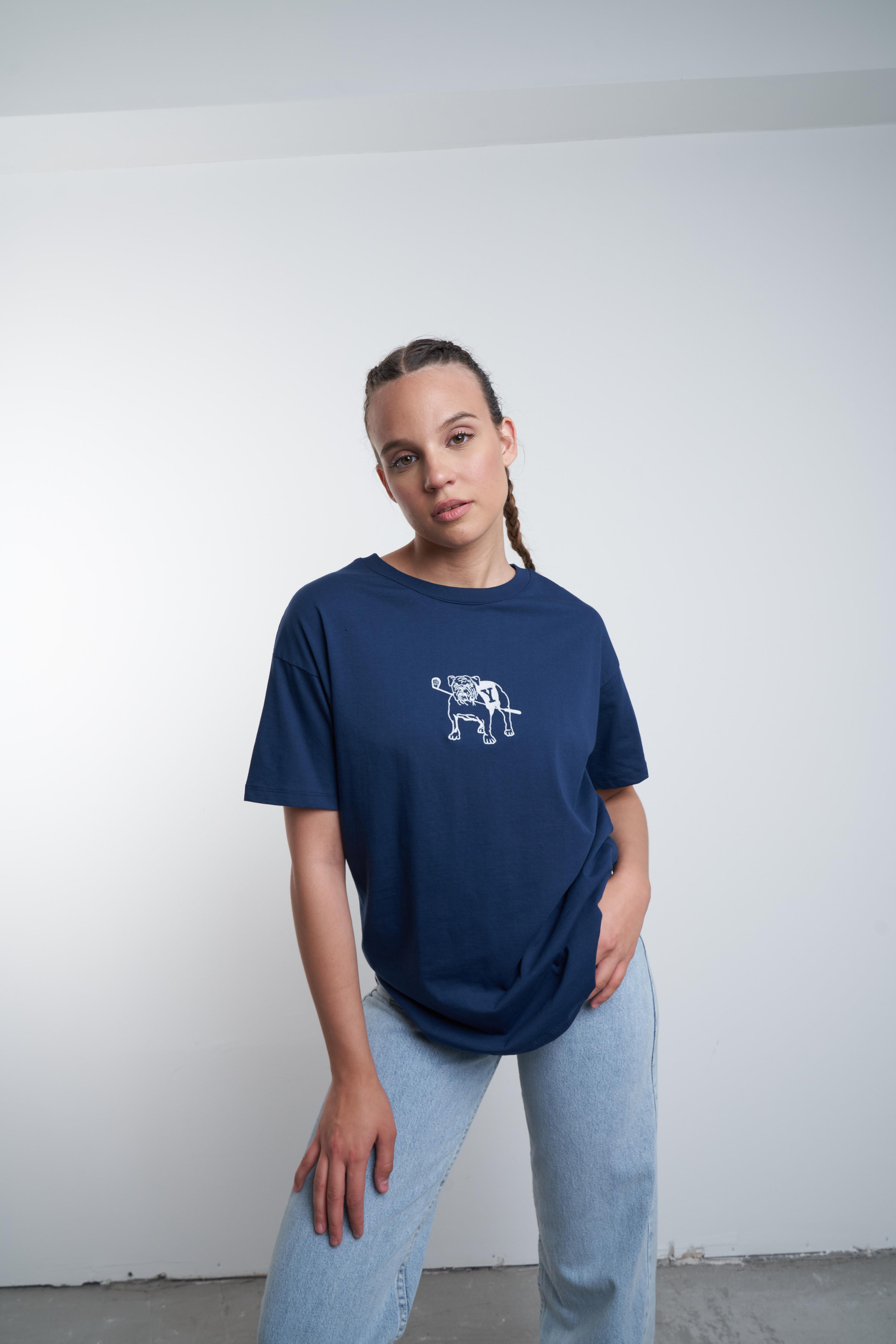Golf Sopası Köpek Nakış Baskılı T-shirt Lacivert