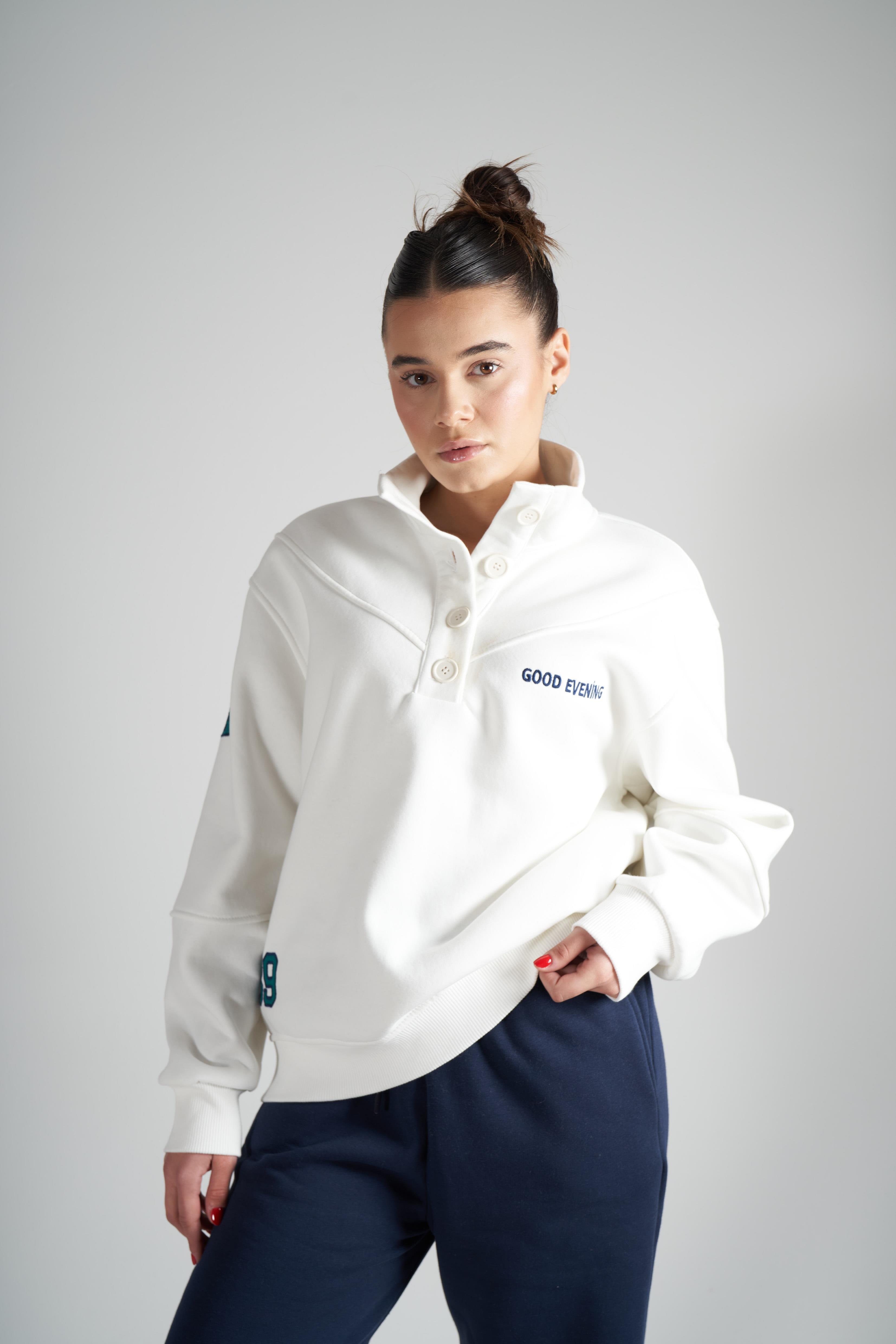 Good Evening Baskılı Şardonlu Sweatshirt Ekru