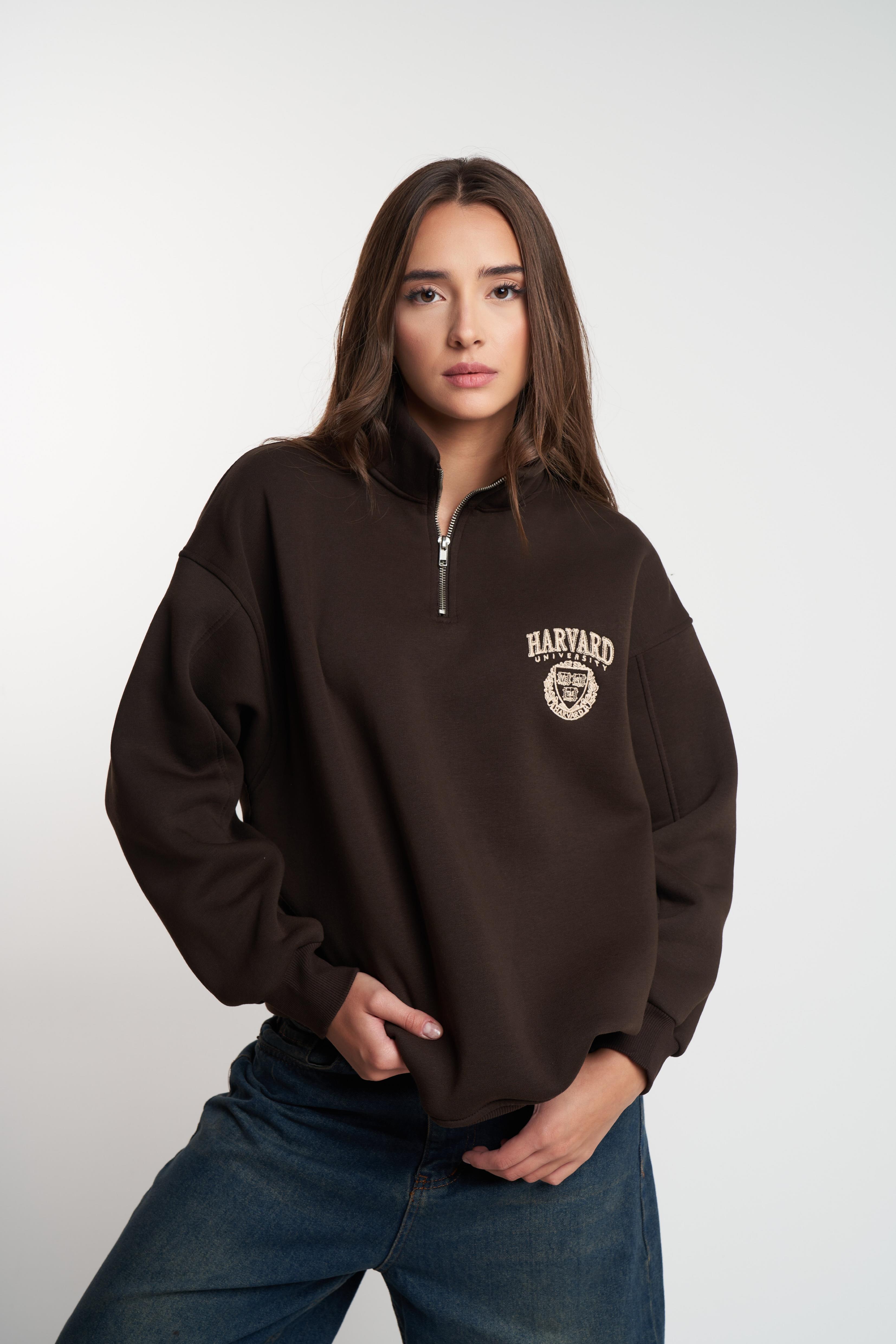 Harvard Baskılı Şardonlu Sweatshirt Kahve
