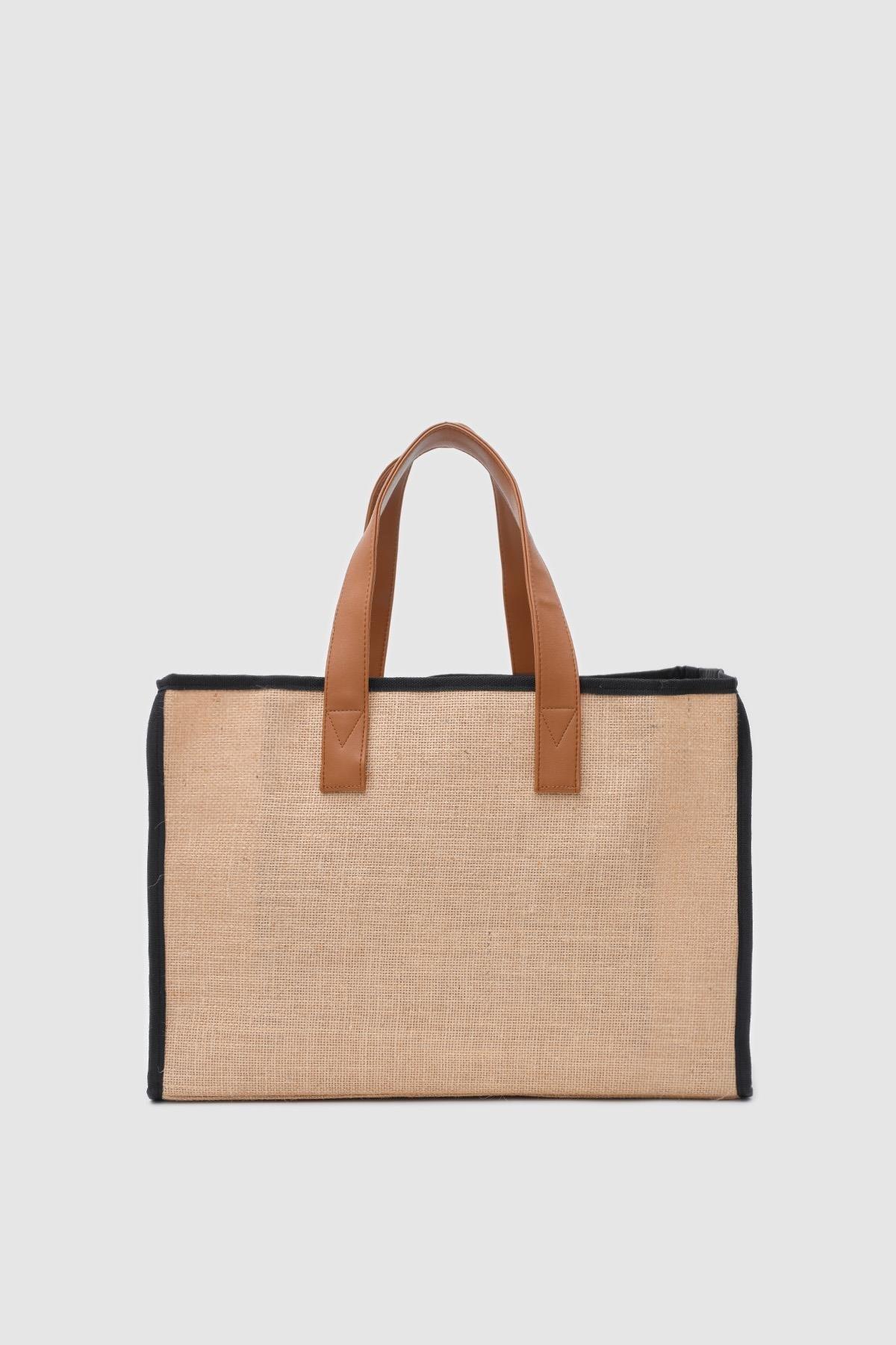 Hasır Plaj Çantası Taba