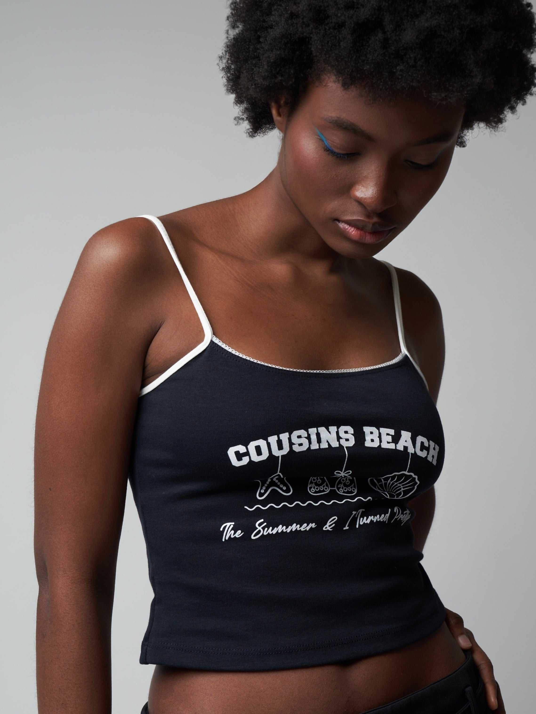 İp Askılı Crop Bluz Lacivert