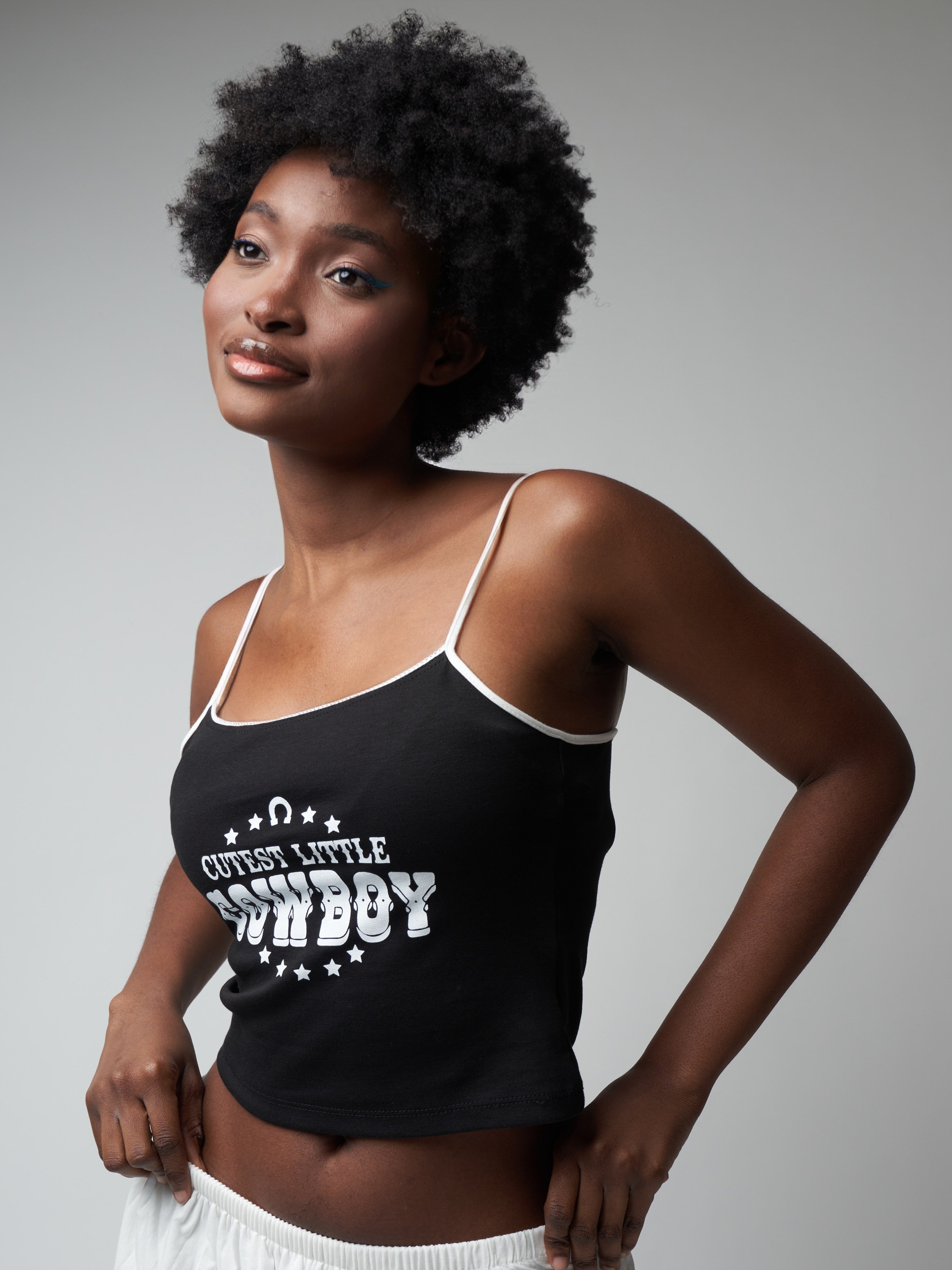 İp Askılı Crop Bluz Siyah