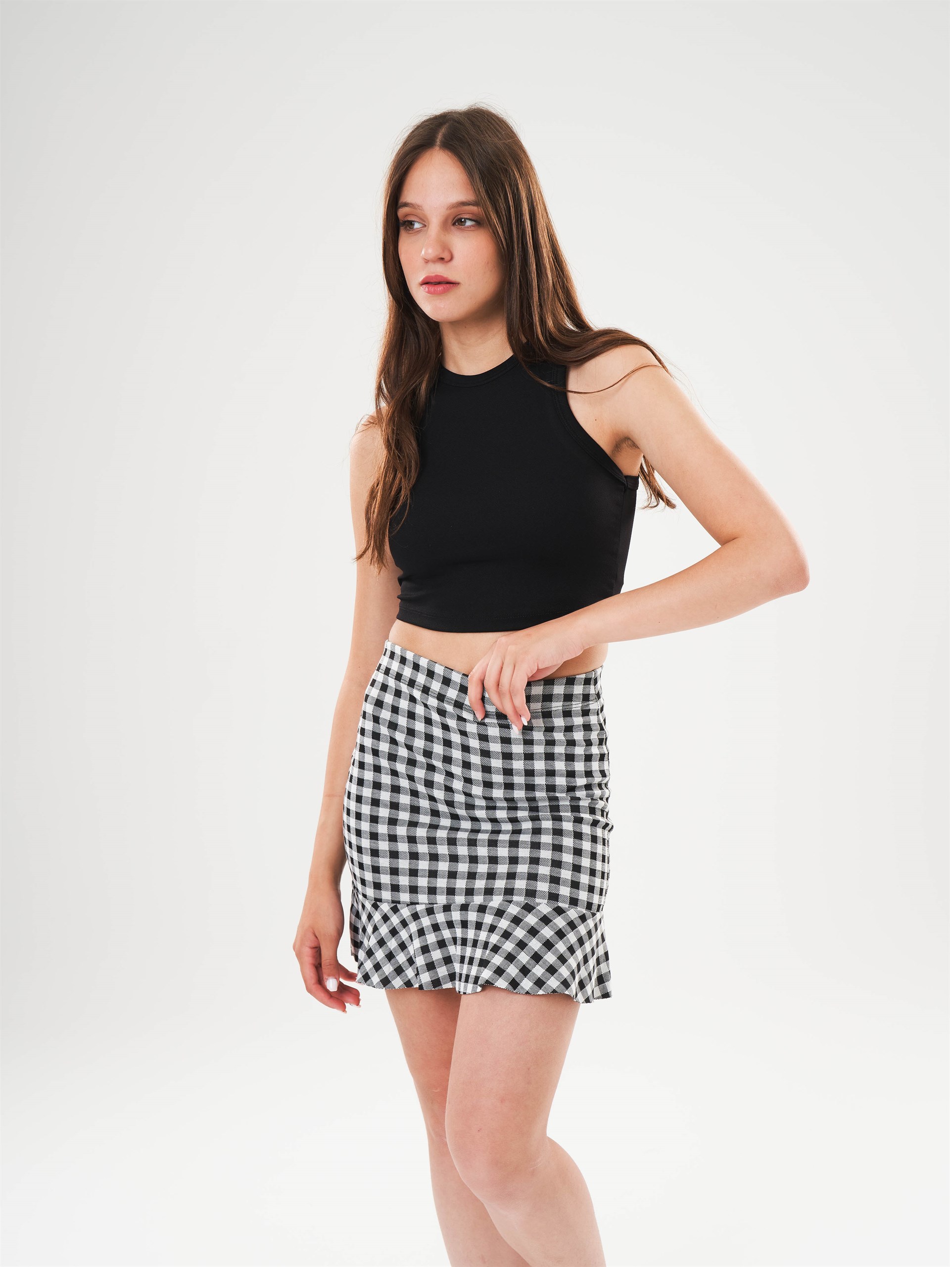 Jakarlı Ekose Mini Etek