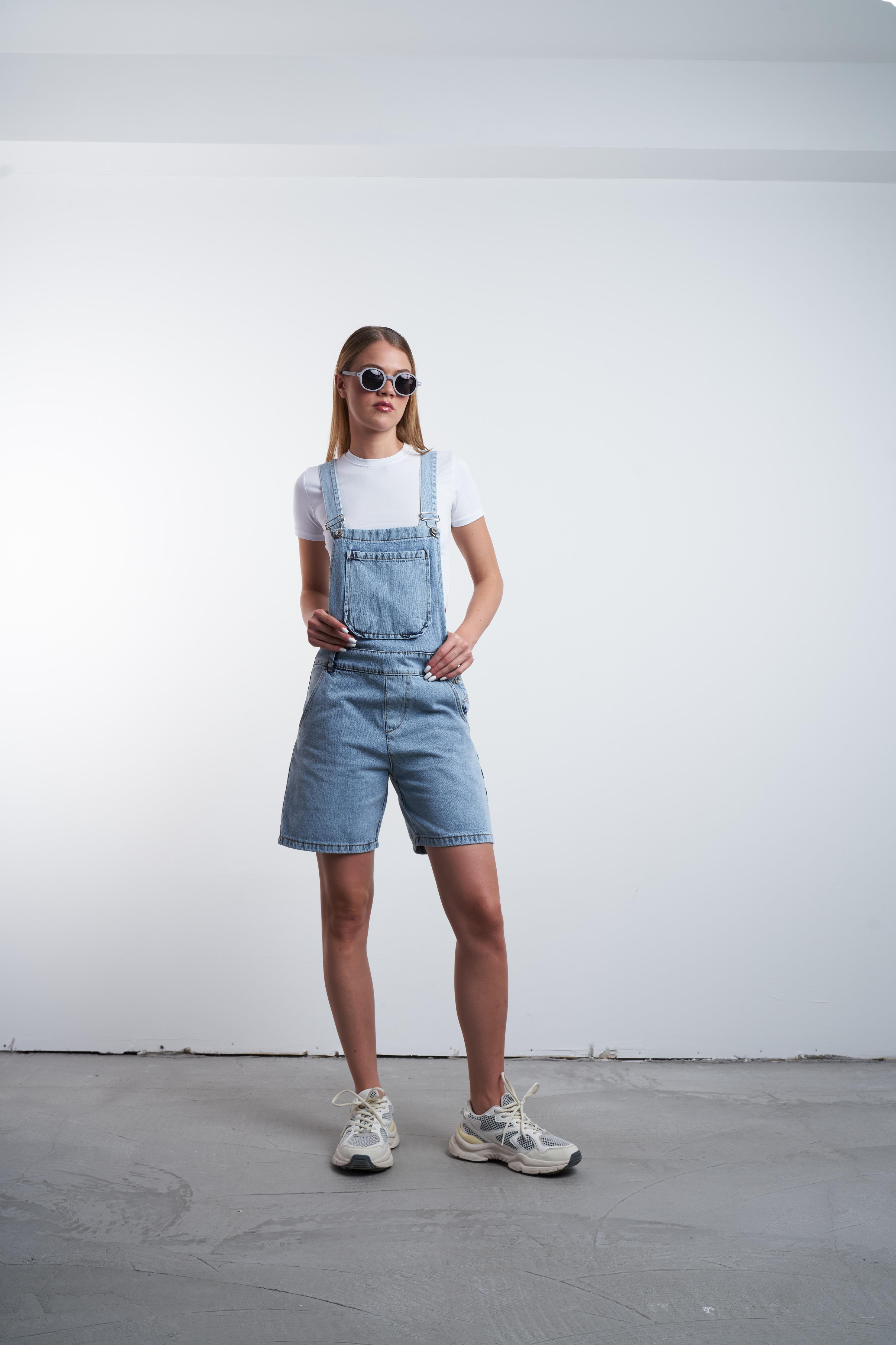 Jean Şort Salopet Açık Mavi