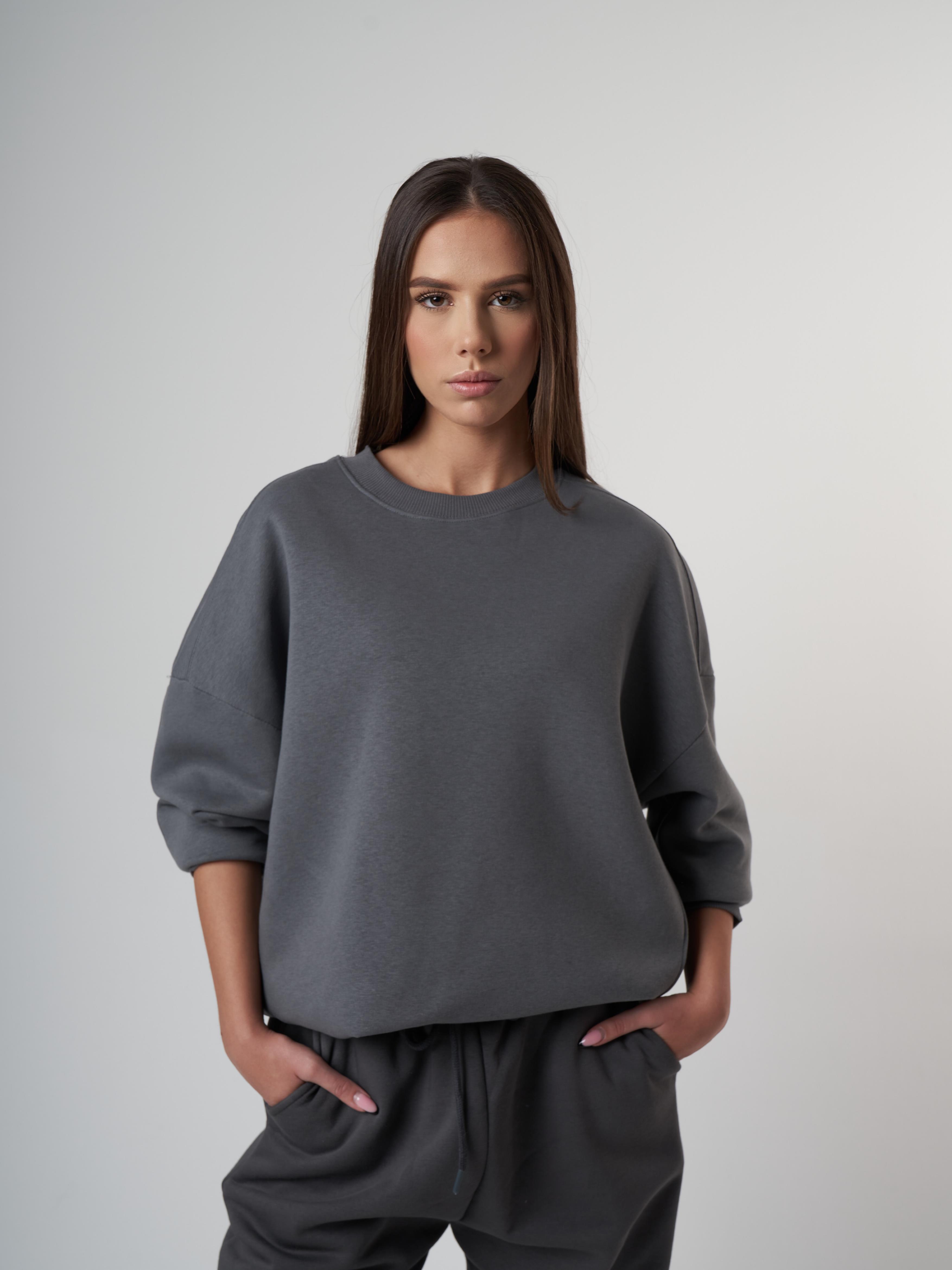 Kalp Nakış Detaylı Şardonlu Sweatshirt Koyu Gri