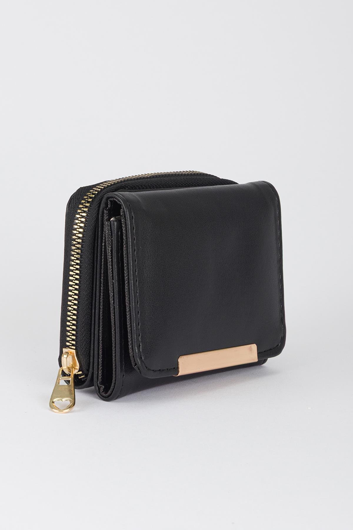 Kapaklı Metal Aksesuar Cüzdan Siyah