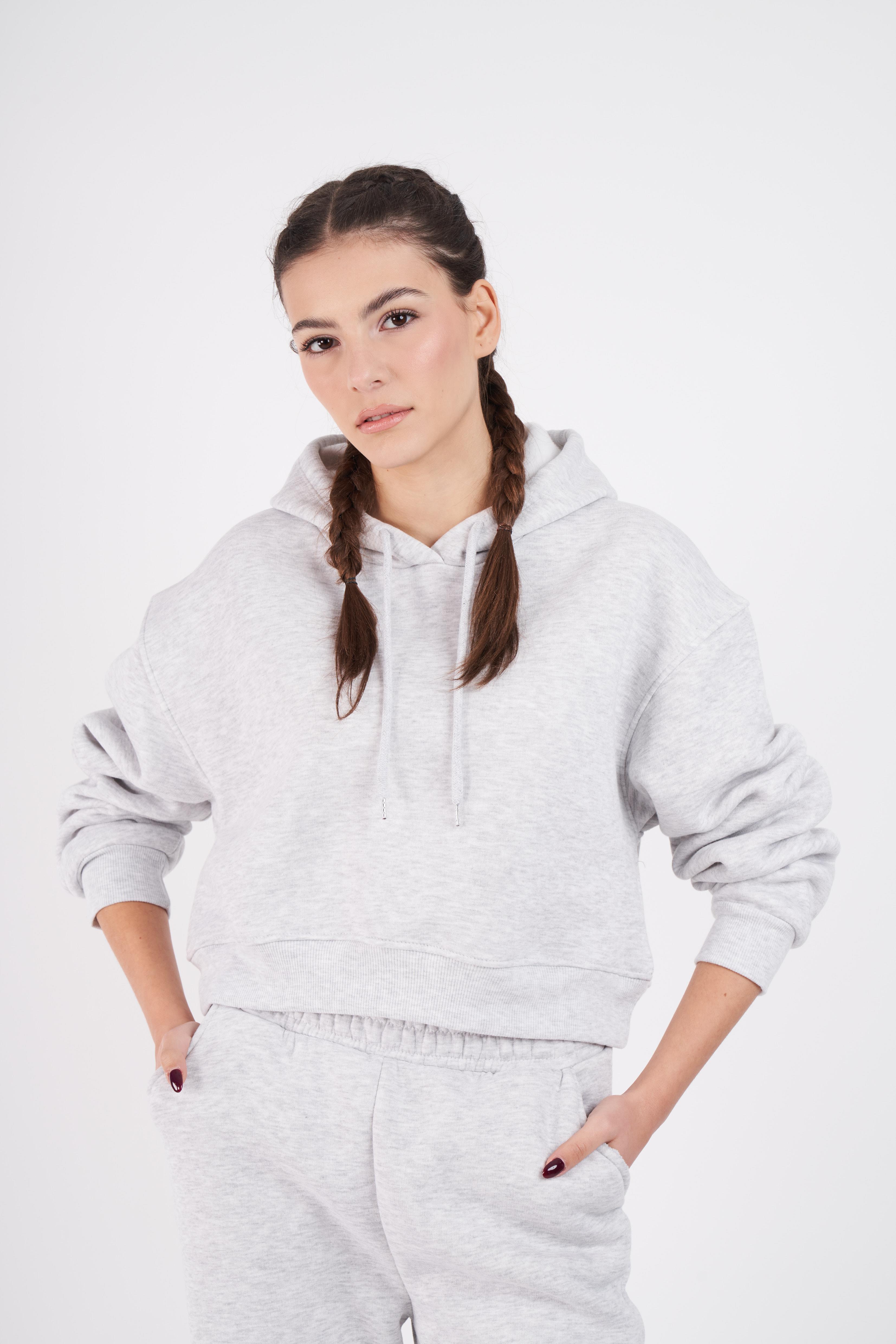 Kapüşonlu Basic Kısa Sweatshirt Karmelanj