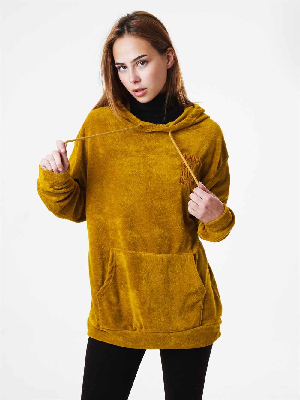 Kapüşonlu Kanguru Cep Havlu Kumaş Sweatshirt - Ambar Giyim