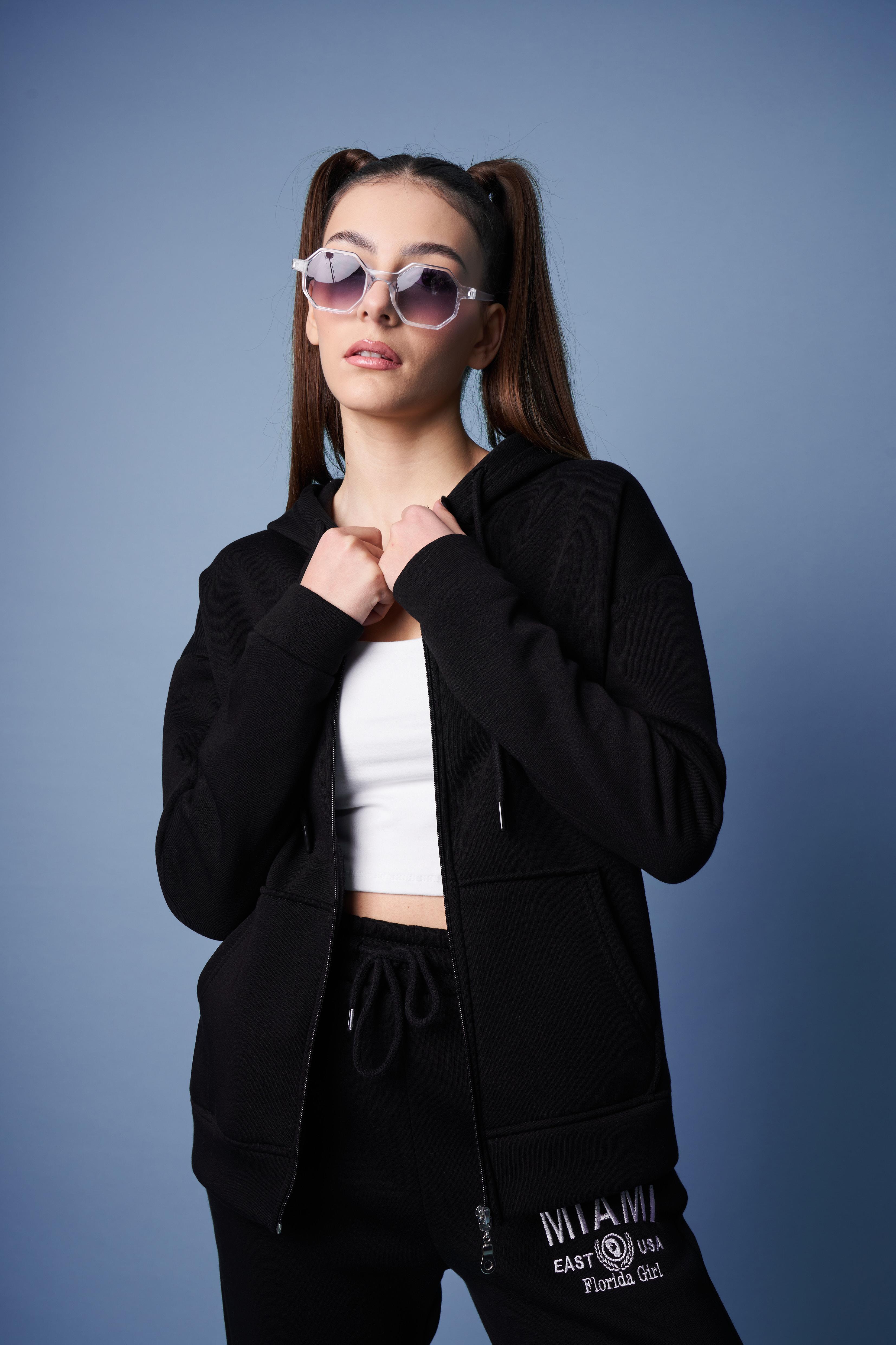 Kapüşonlu Sweatshirt Ceket Siyah