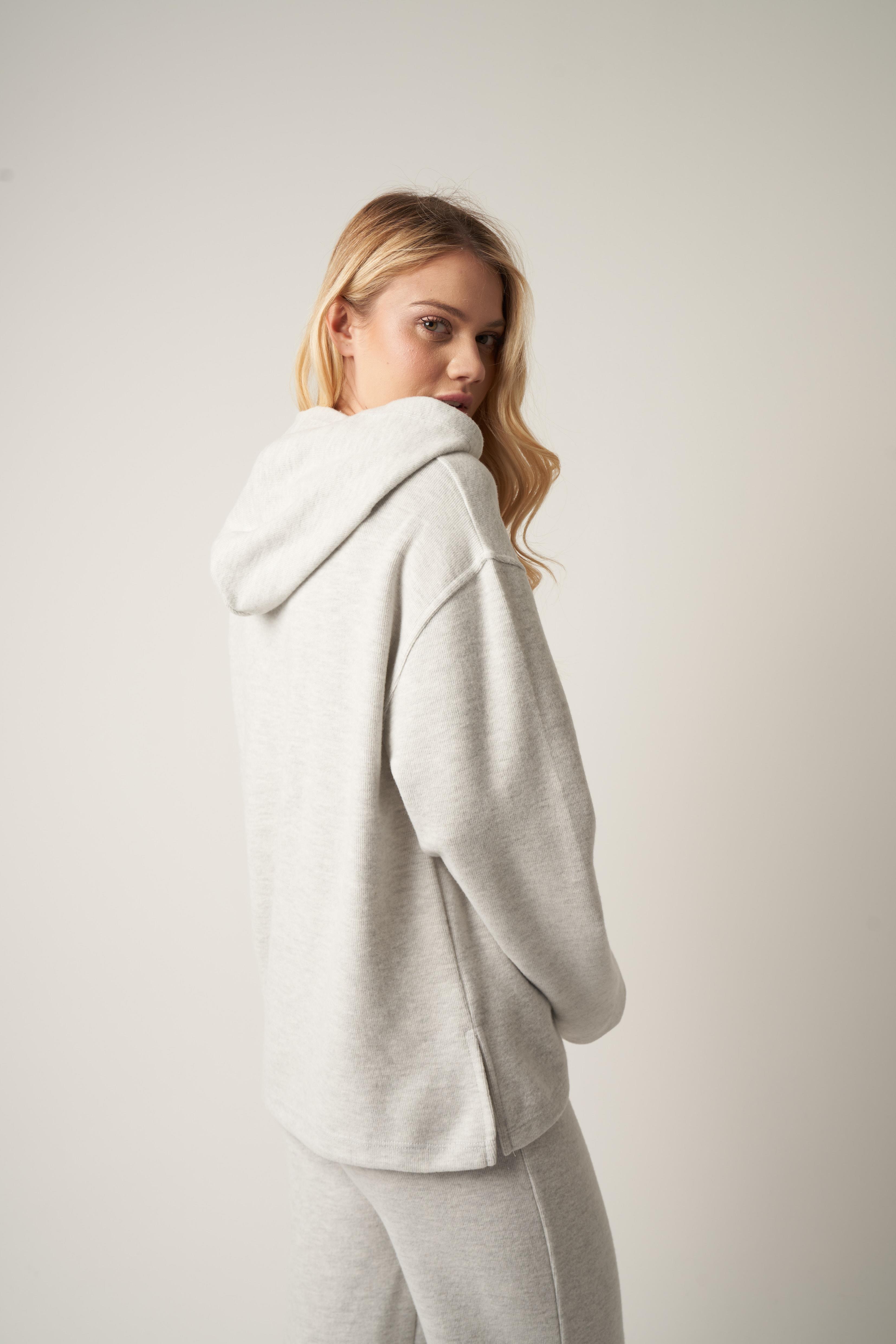 Kapüşonlu Triko Sweatshirt Gri
