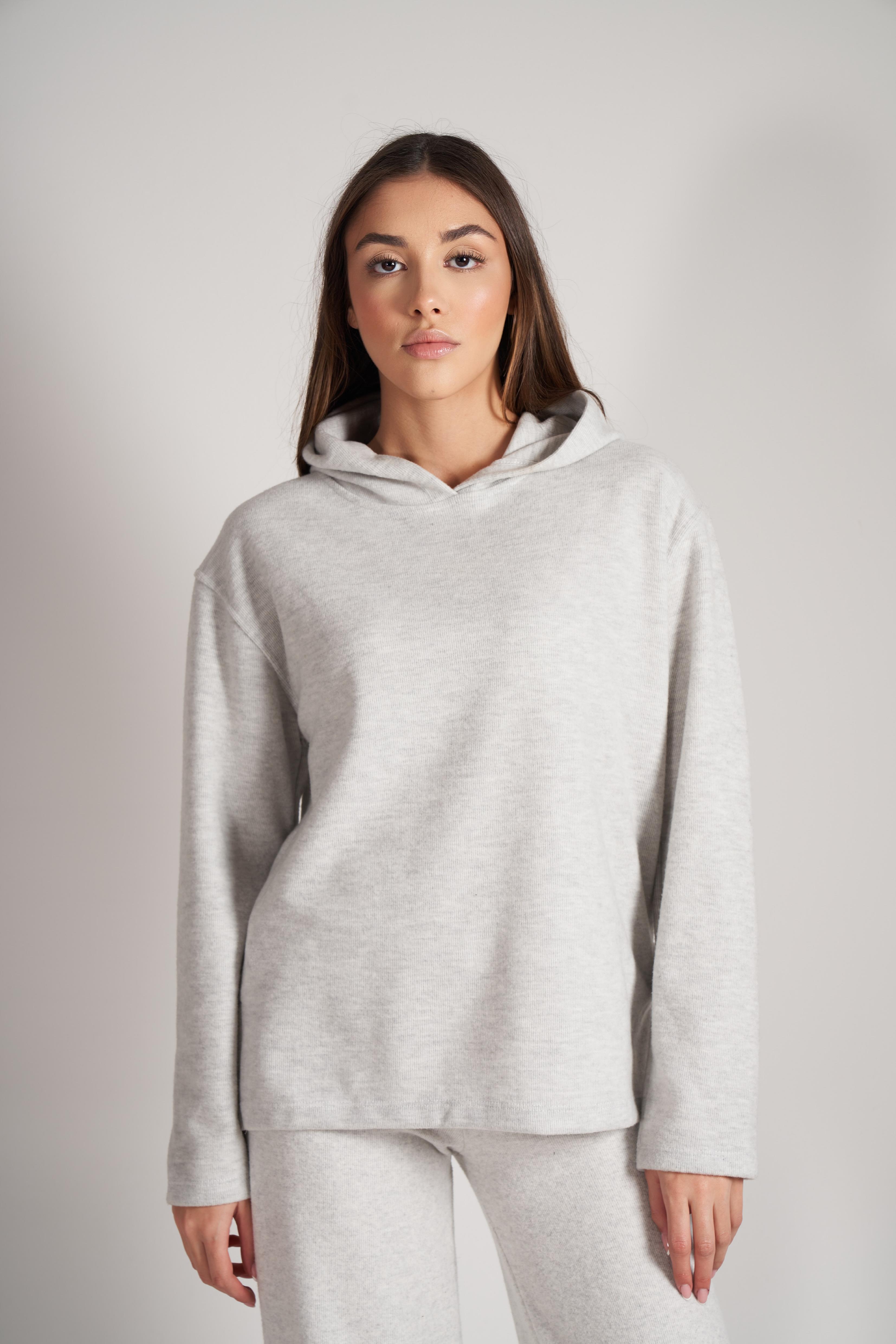 Kapüşonlu Triko Sweatshirt Karmelanj