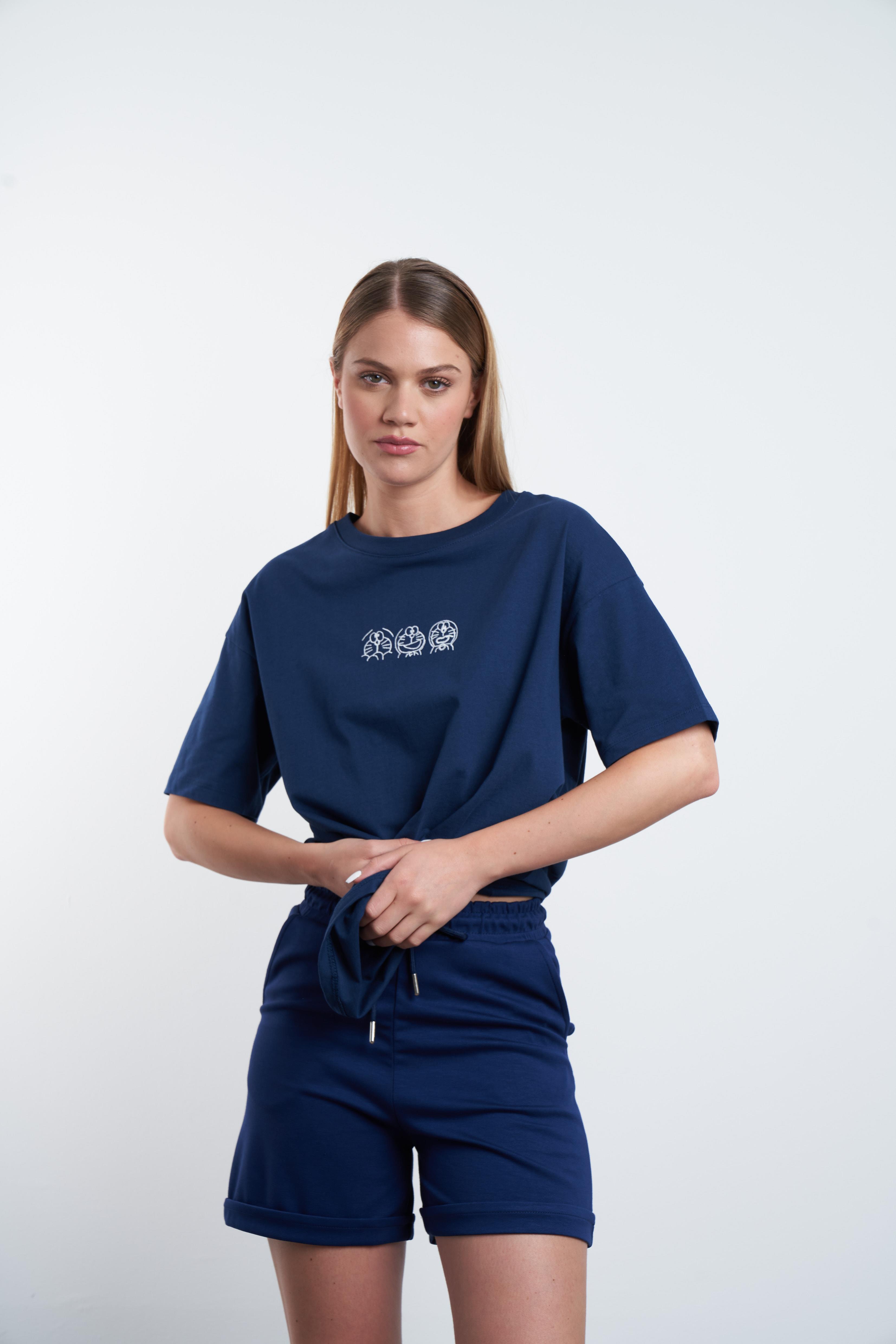 Karakter Nakış Baskılı T-shirt Lacivert
