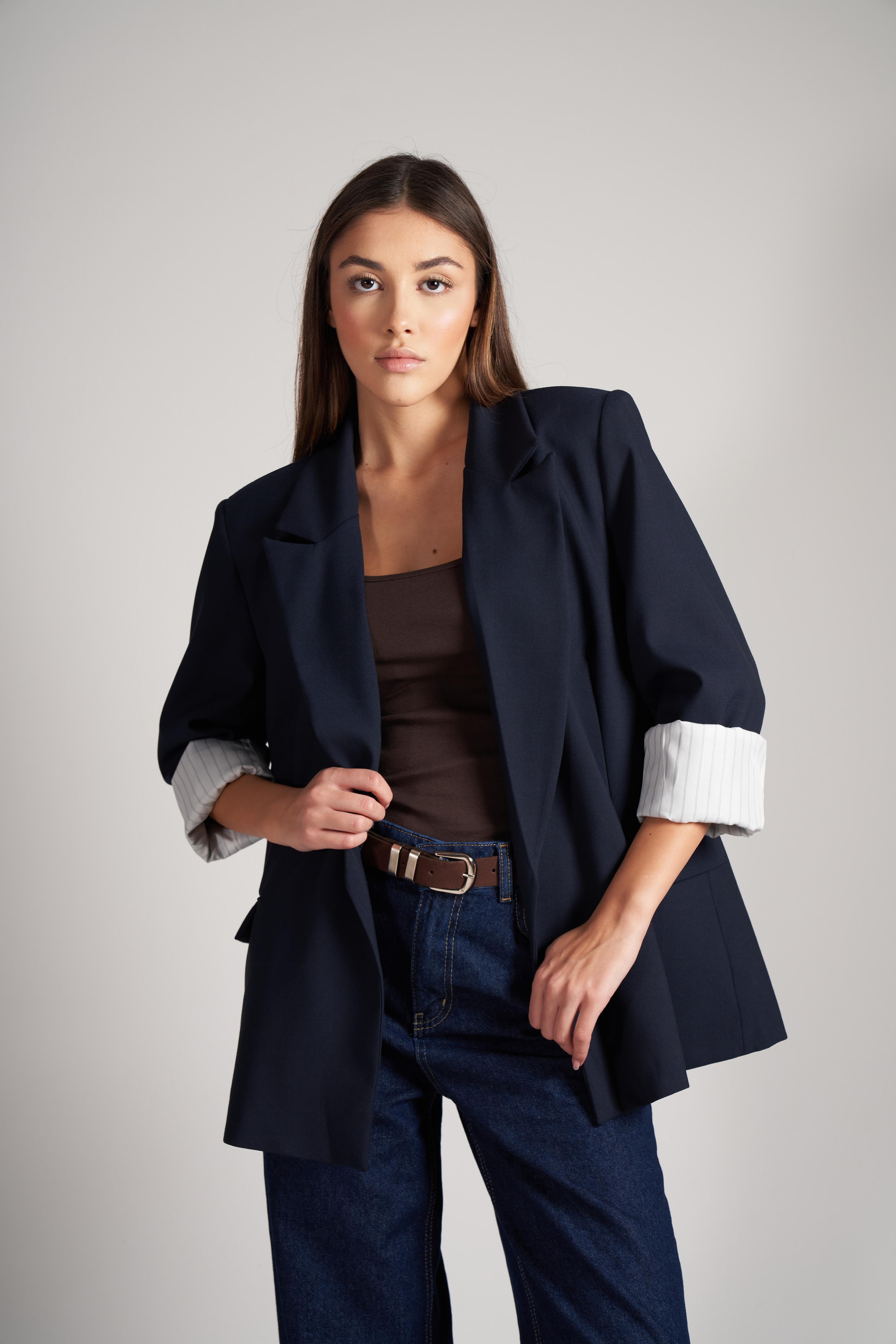 Katlamalı Kol Blazer Ceket Lacivert