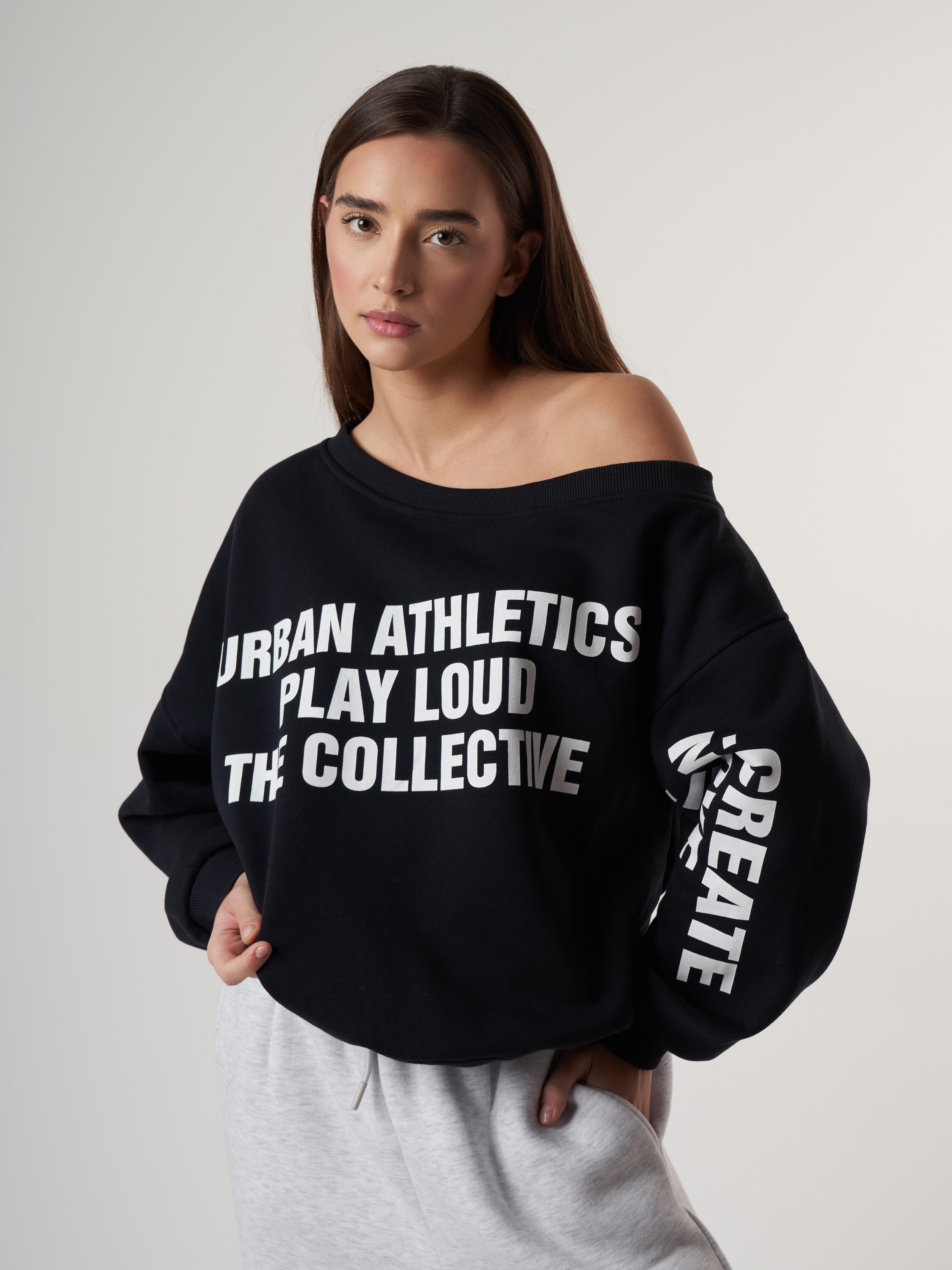 Kayık Yaka Şardonlu Sweatshirt Koyu Lacivert
