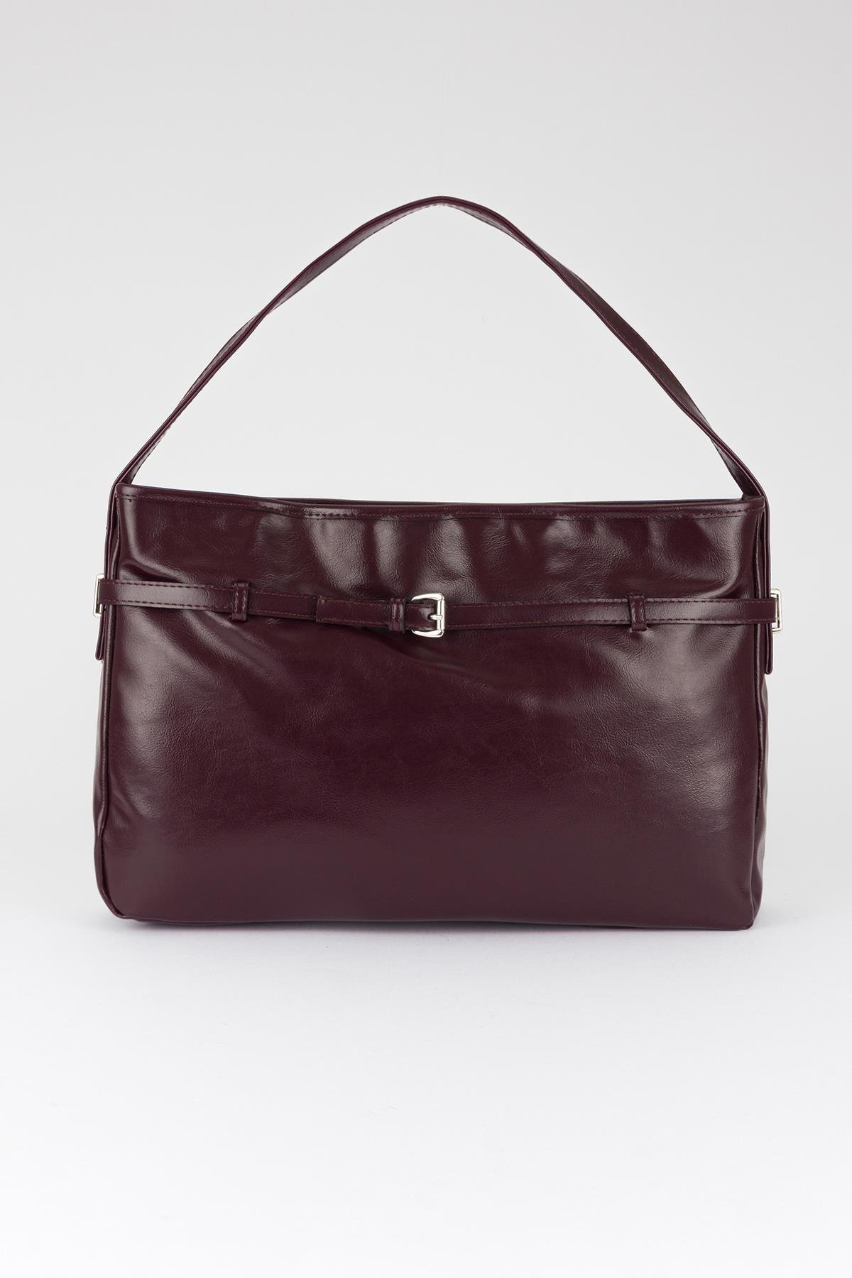 Kemer Detaylı Omuz Çantası Mürdüm