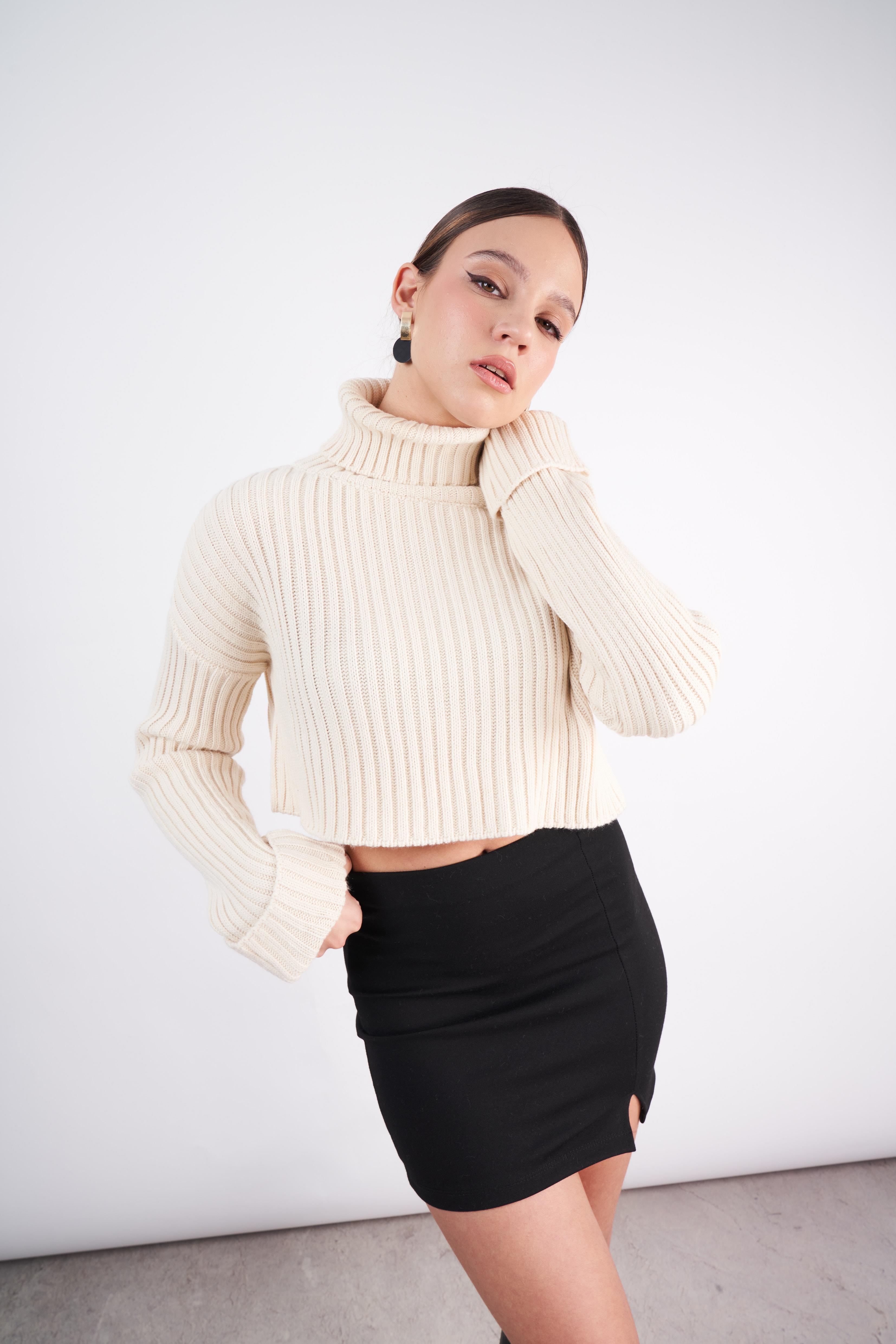 Kısa Triko Kazak Krem