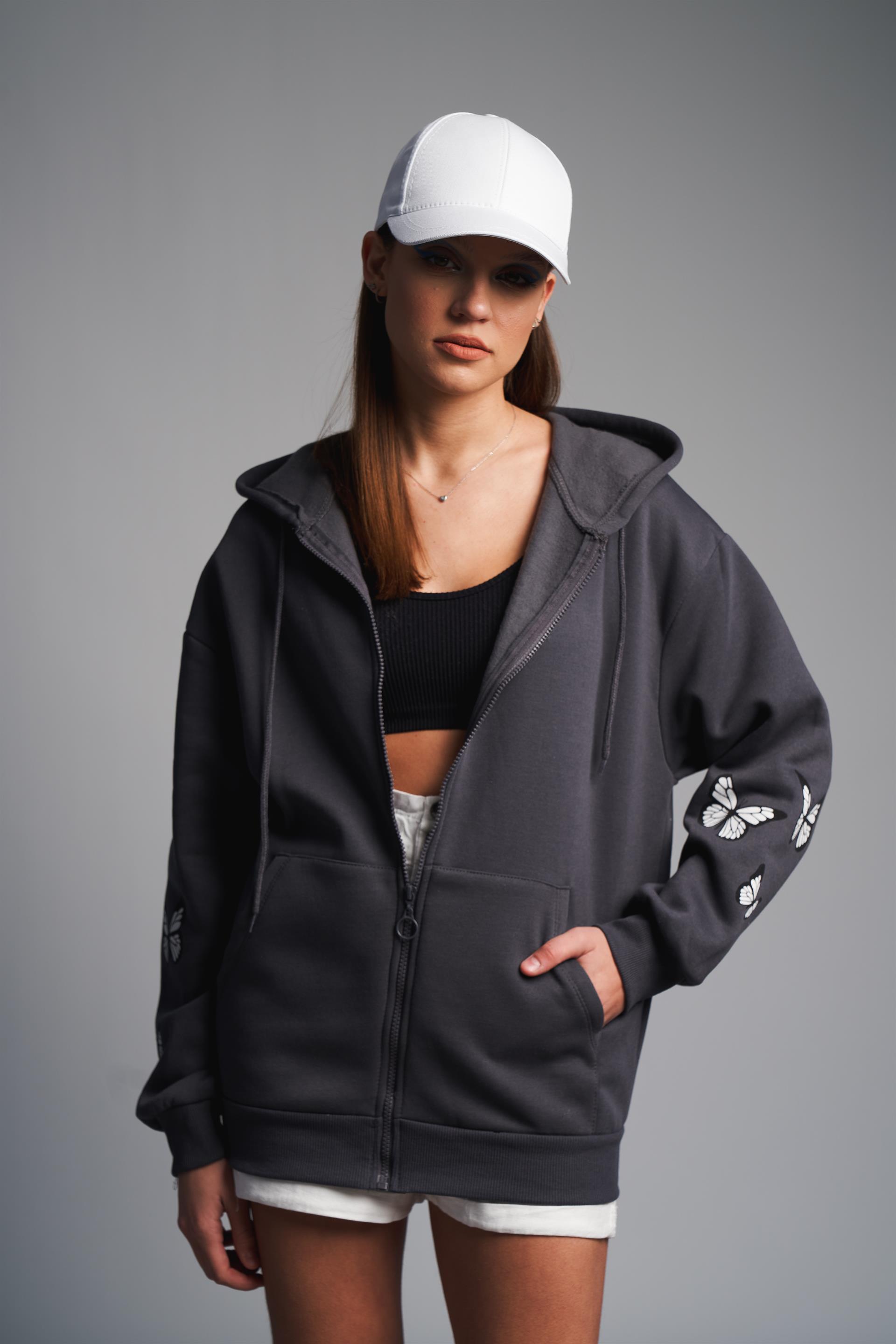 Kuru Kafa Baskılı Sweatshirt Ceket