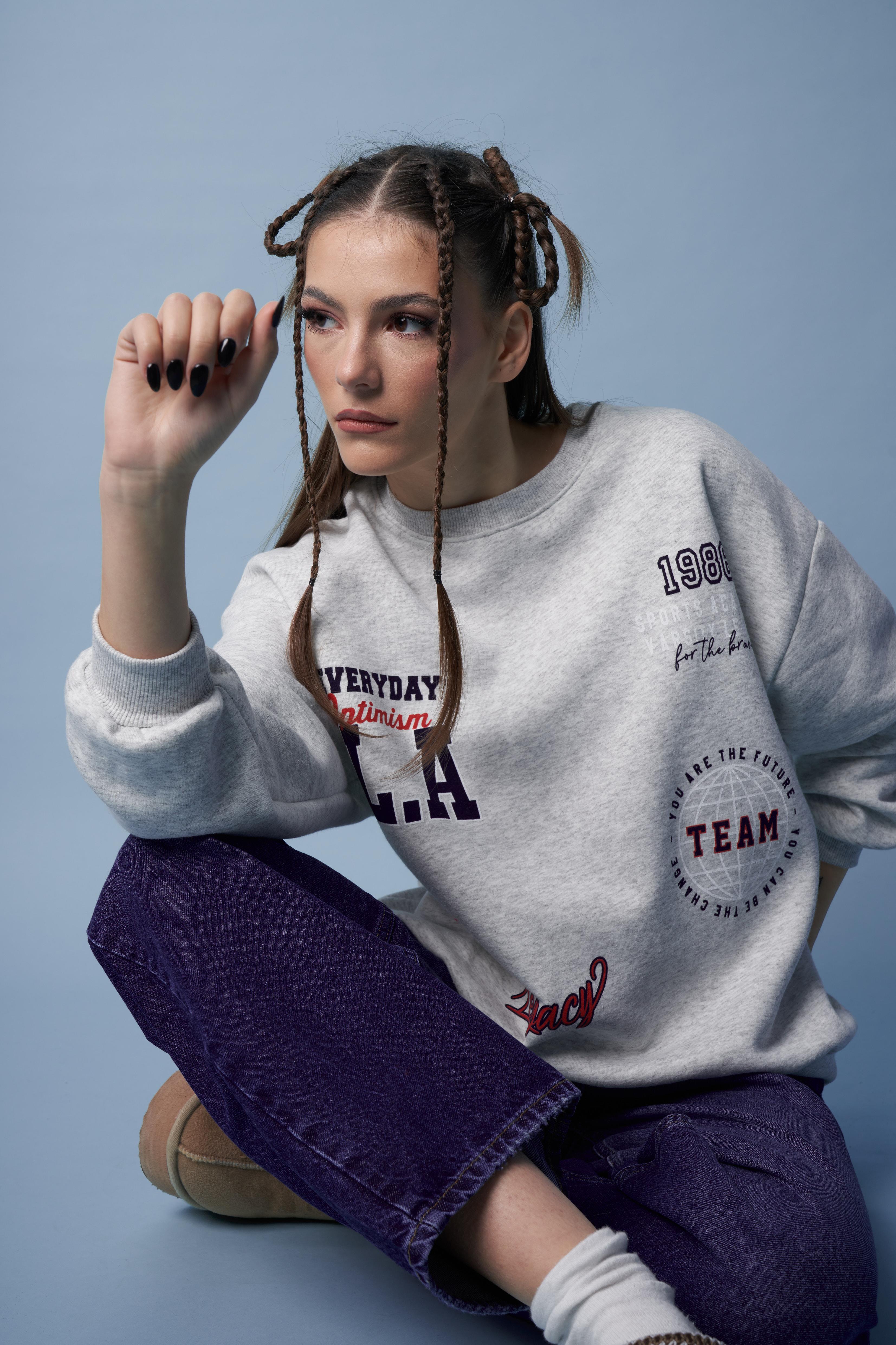 L.A Baskılı Sweatshirt Karmelanj